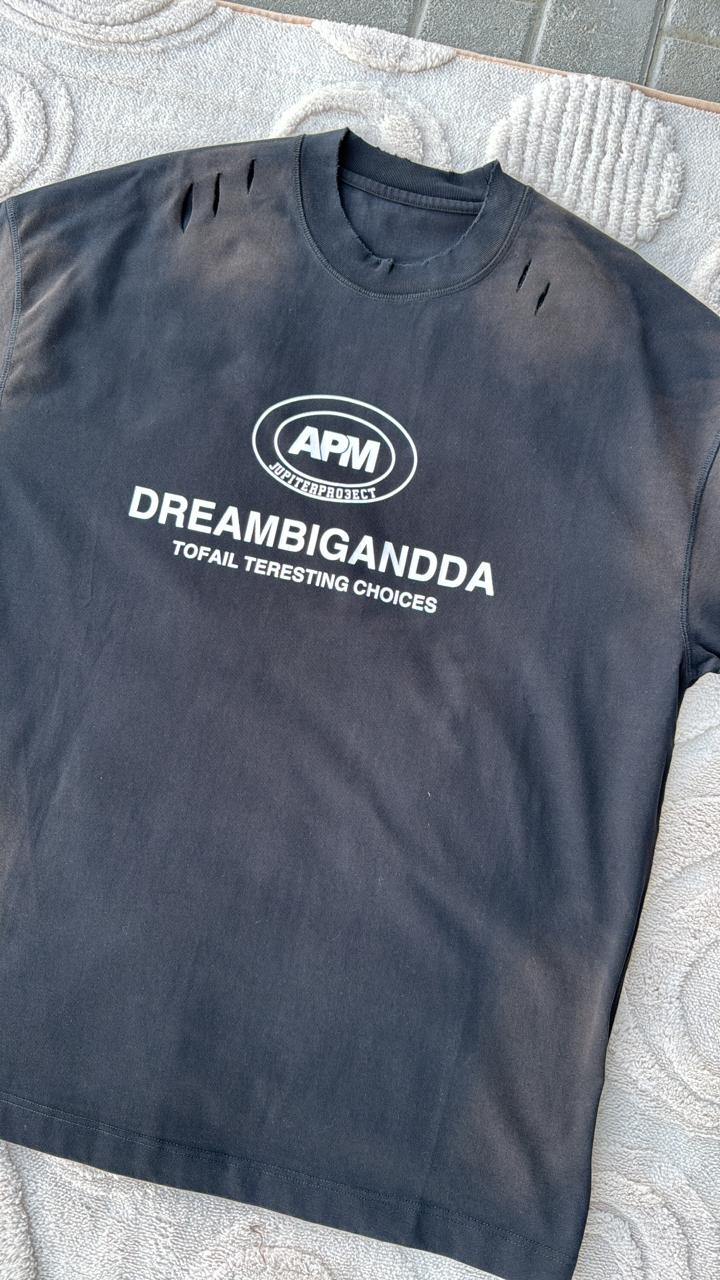 Black APM DREAMBIGANDDA 'TOFAIL TERESTING CHOICES' Distressed T-Shirt