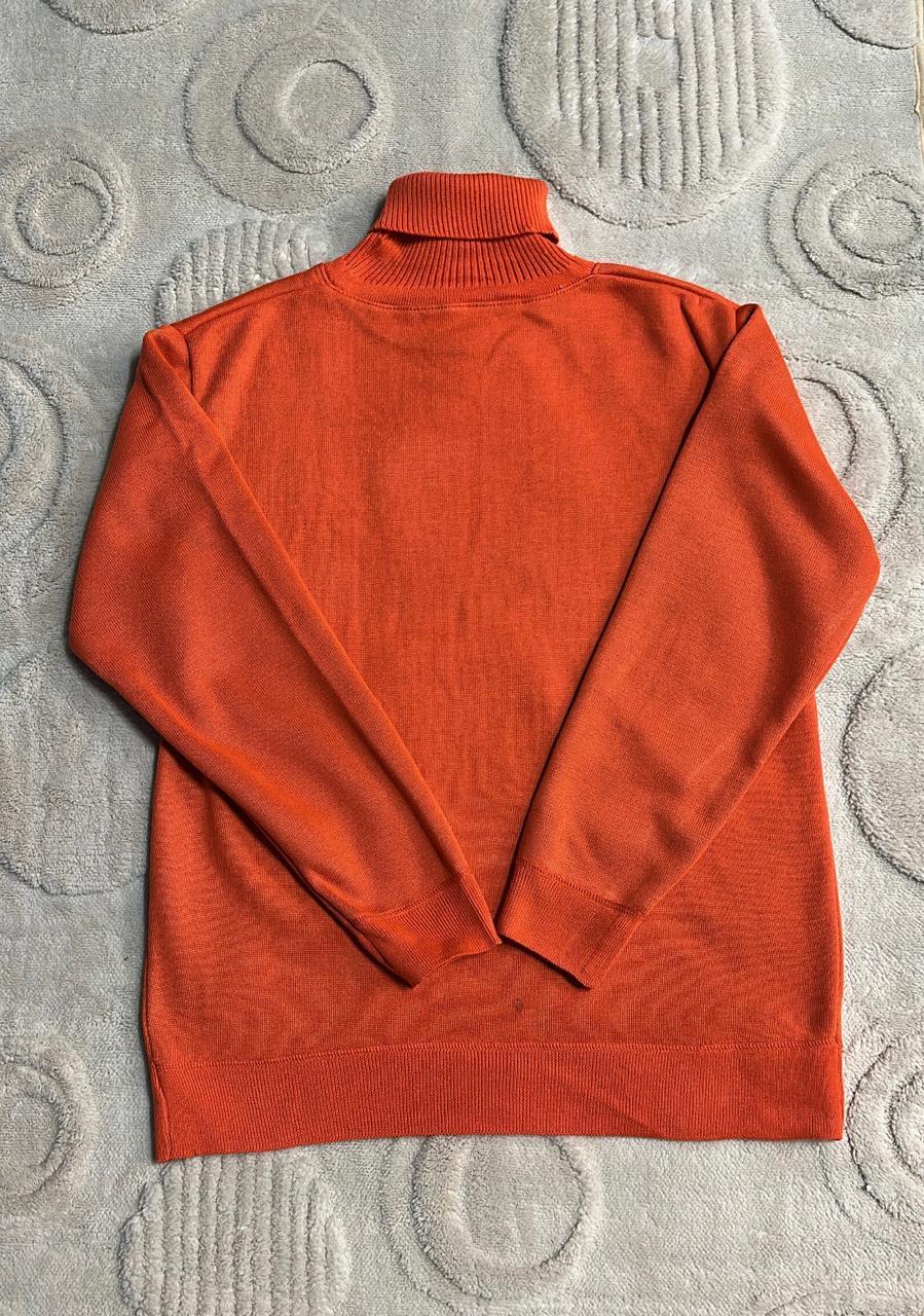 Vibrant Orange Knit Turtleneck Sweater | Bold Roll Neck Jumper