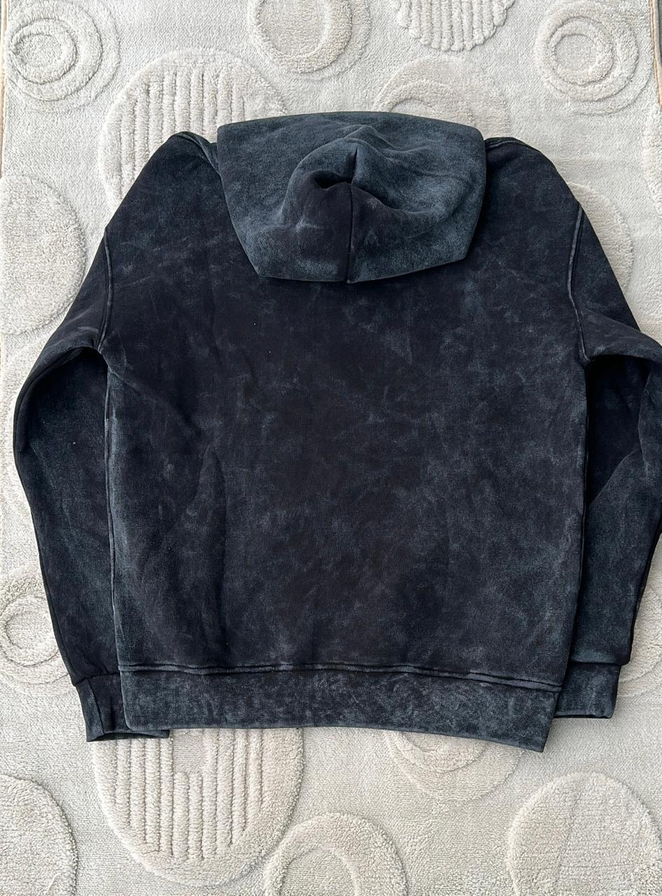 POLI! Streetwear Studded Hoodie - Charcoal/Black Acid Wash