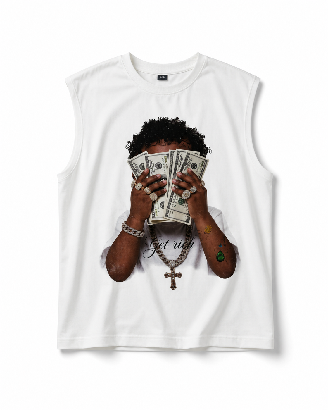 White Money Graphic Sleeveless T-Shirt