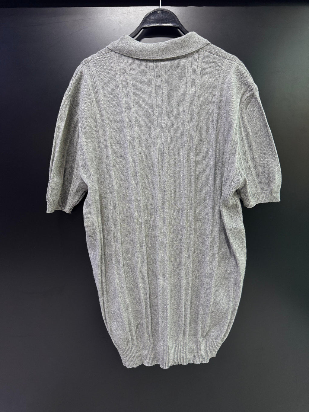 Men's Grey Ribbed Knit Half-Zip Polo Shirt