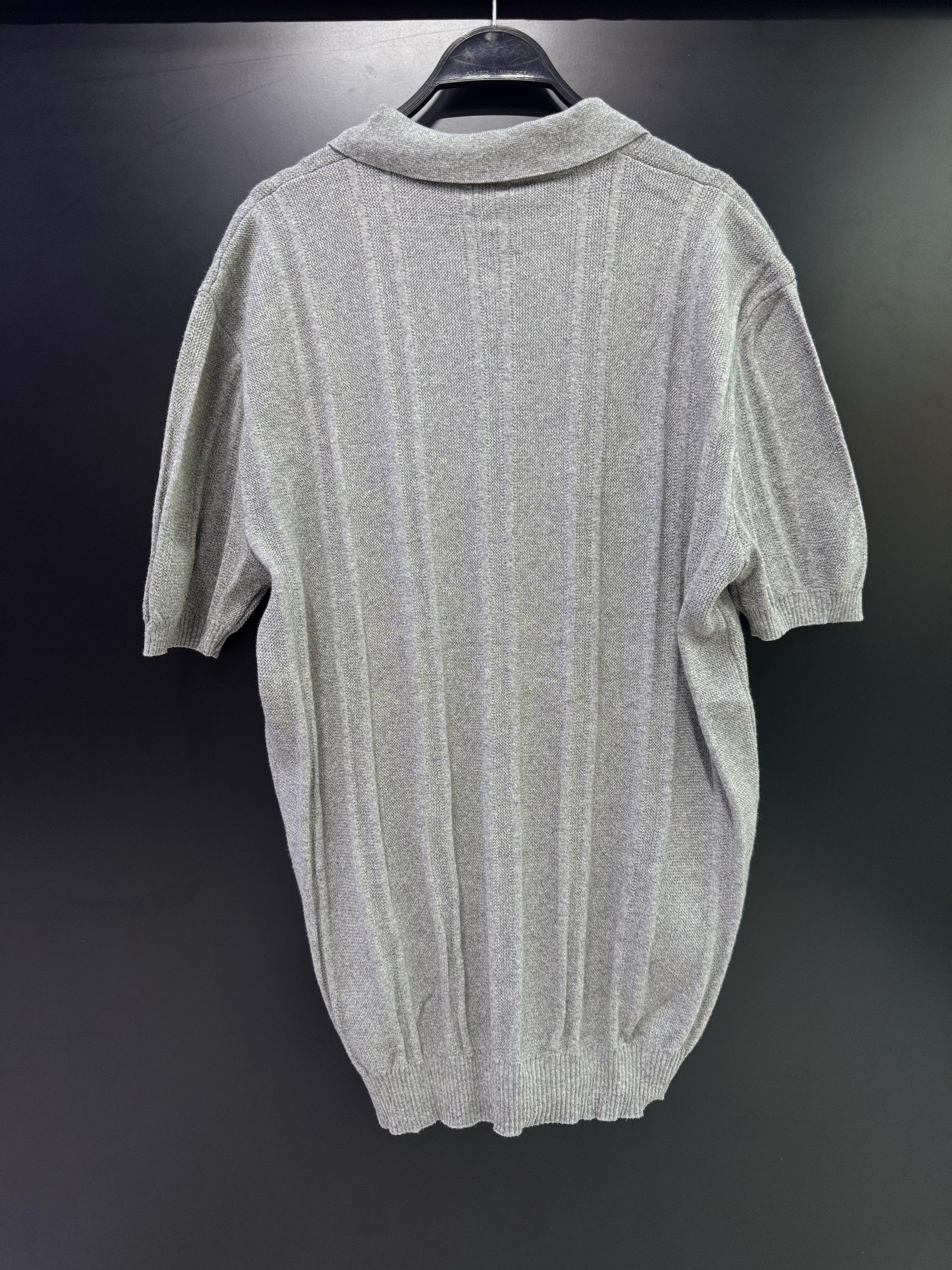 Men's Grey Ribbed Knit Half-Zip Polo Shirt