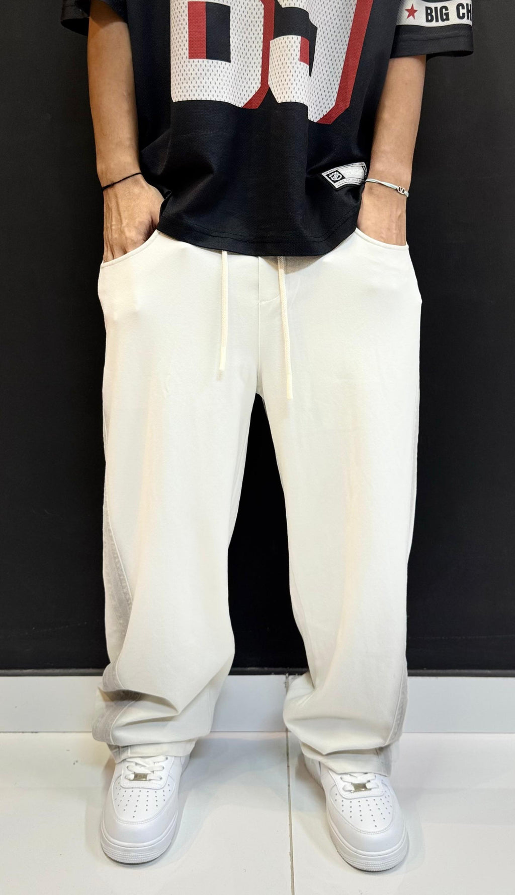 Oversized Cream/Off-White Wide-Leg Trousers | Casual Drawstring Bottoms