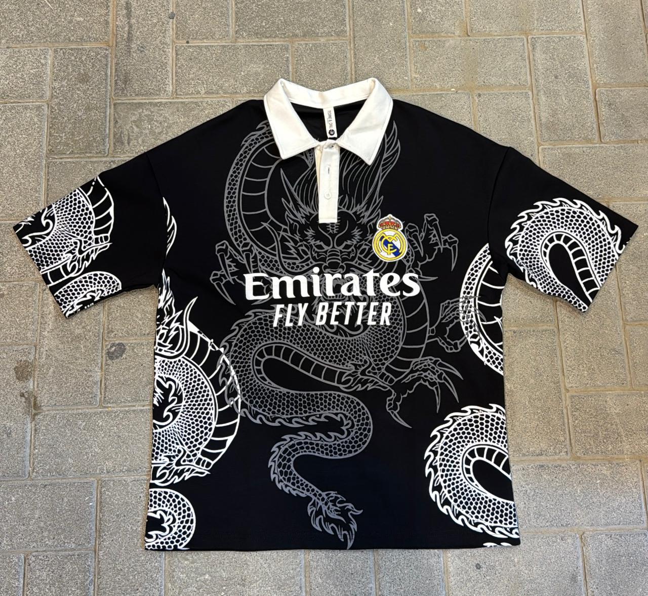 Sleek Streetwear: Real Madrid Black Dragon Polo