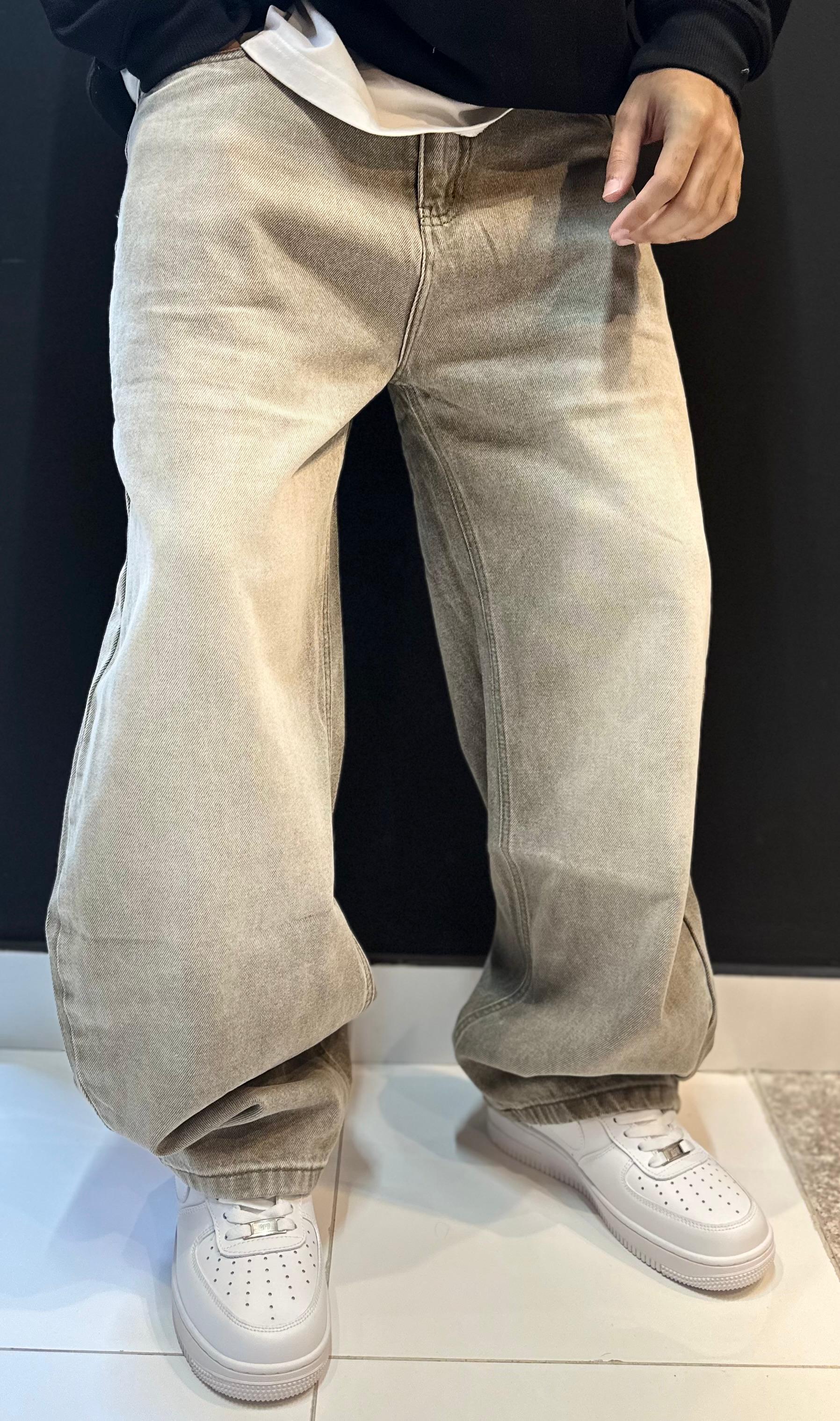 Earth-Toned Washed Baggy Denim