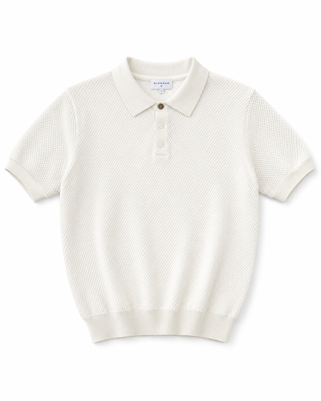 Elite Off-White Textured Knit Polo Shirt – Premium Smart Casual Short Sleeve Polo