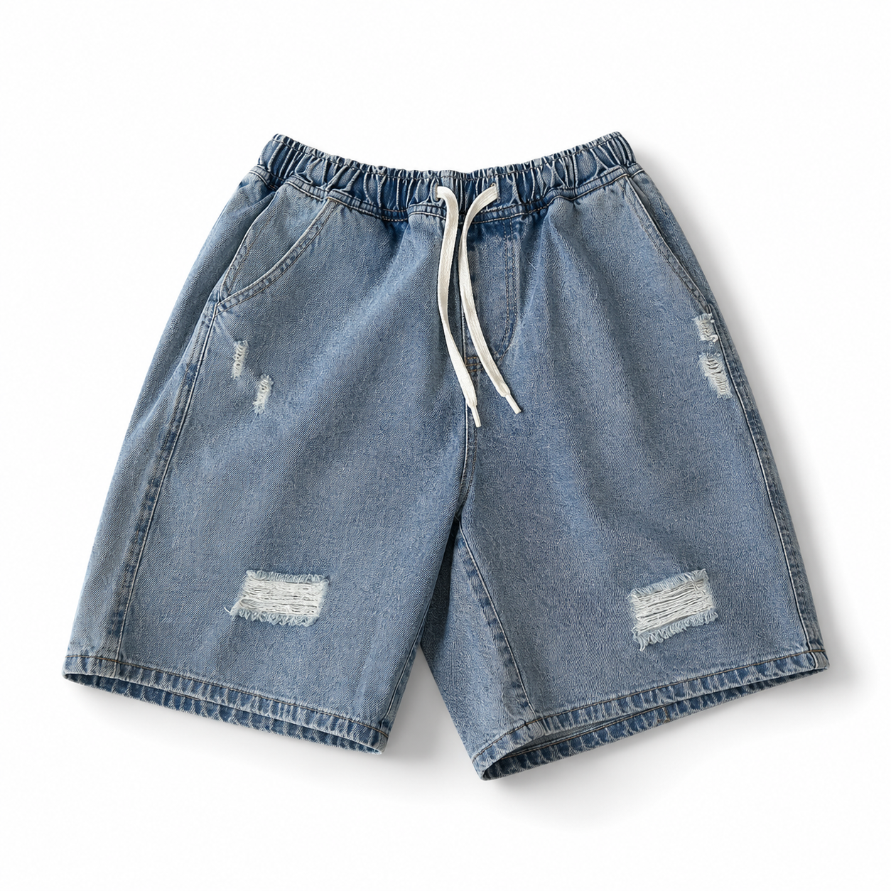 Men's Light Wash Distressed Denim Shorts – Casual Relaxed Fit Summer Shorts