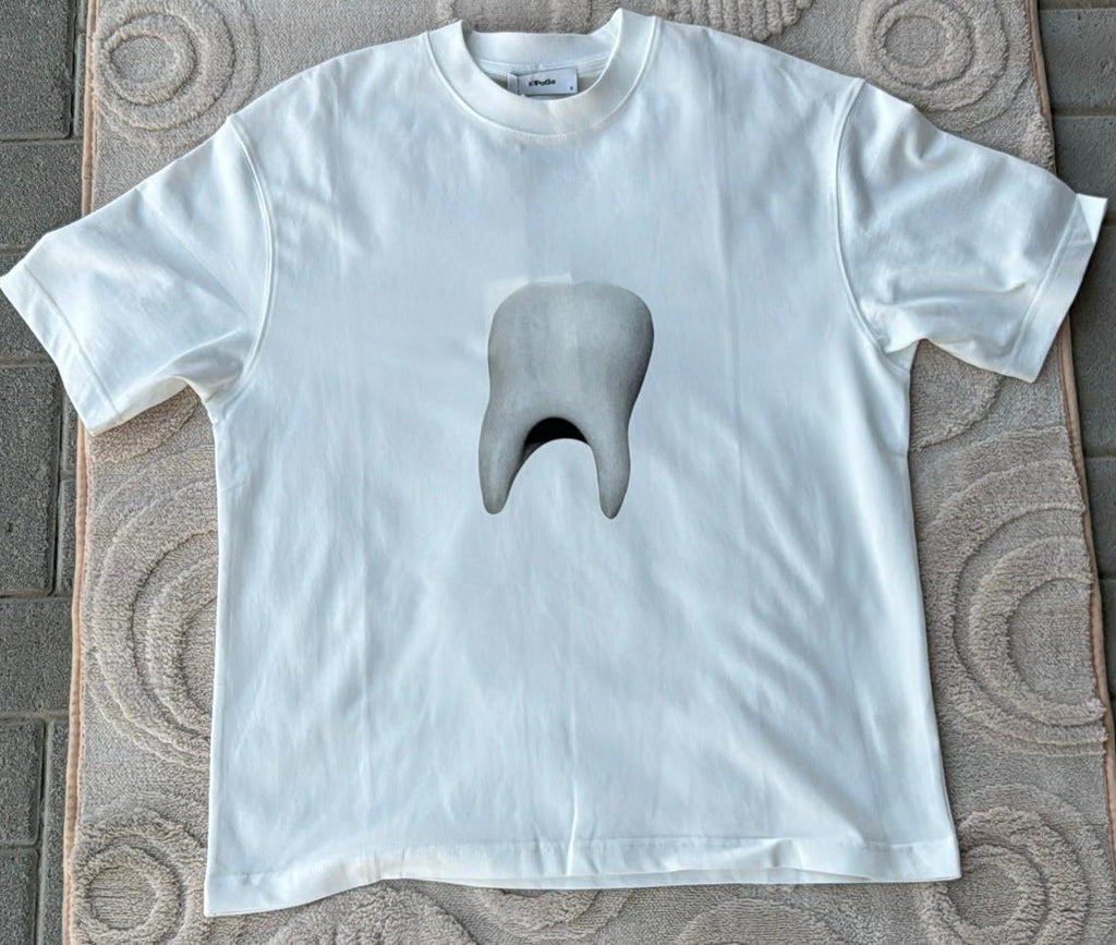 White T-Shirt with 3D Anatomical Molar Tooth Graphic