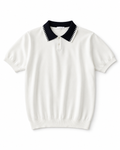 White Knit Polo Shirt with Black Collar