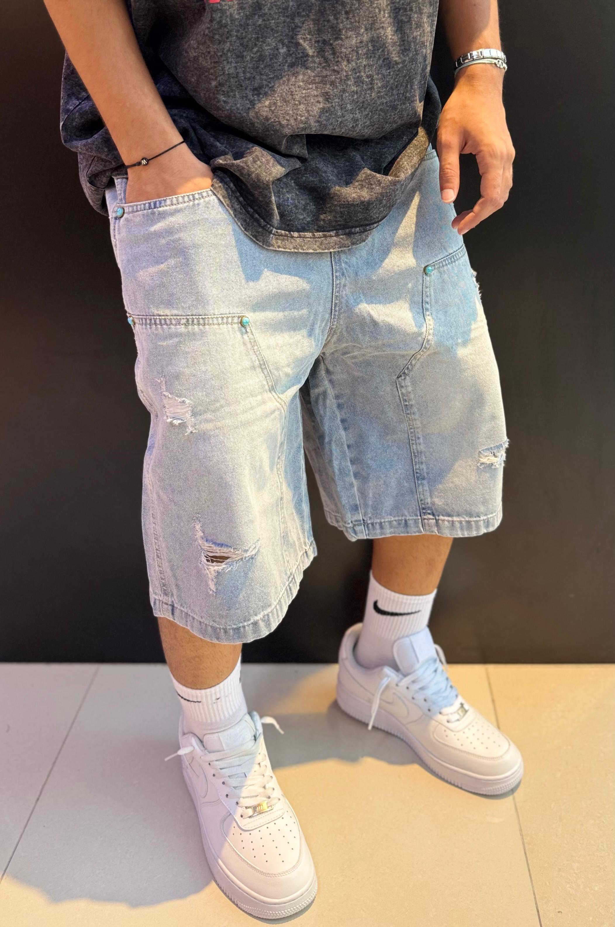 Light Wash Distressed Denim Shorts