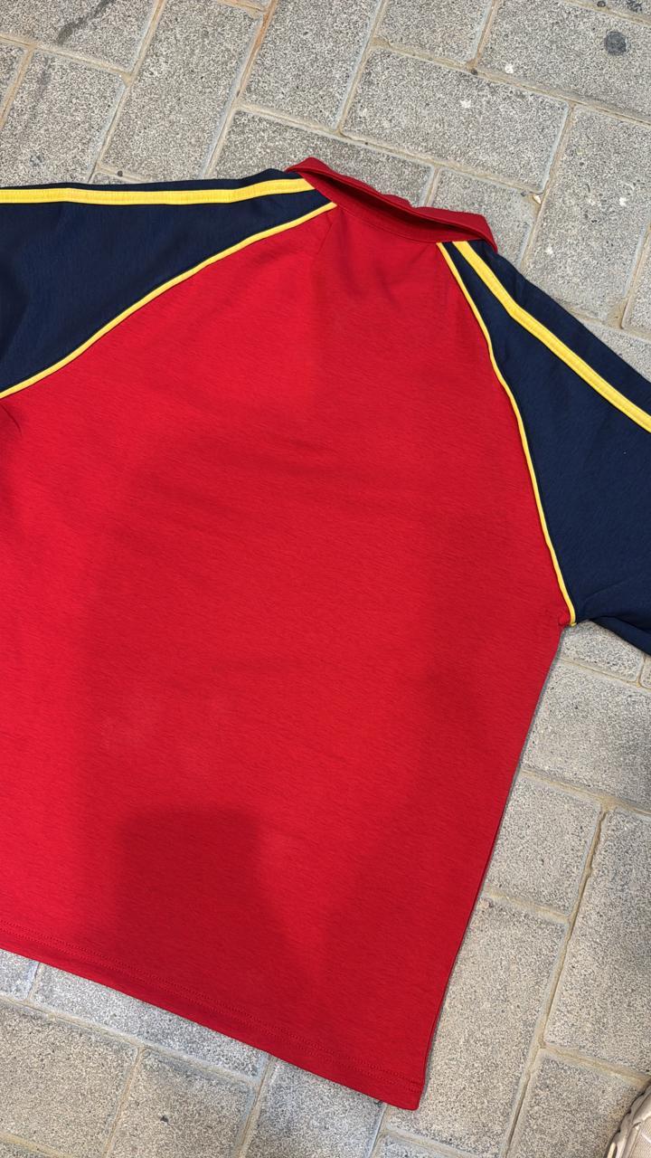 Nike FC Barcelona Red Polo Shirt - Navy Blue Sleeves & Yellow Trim
