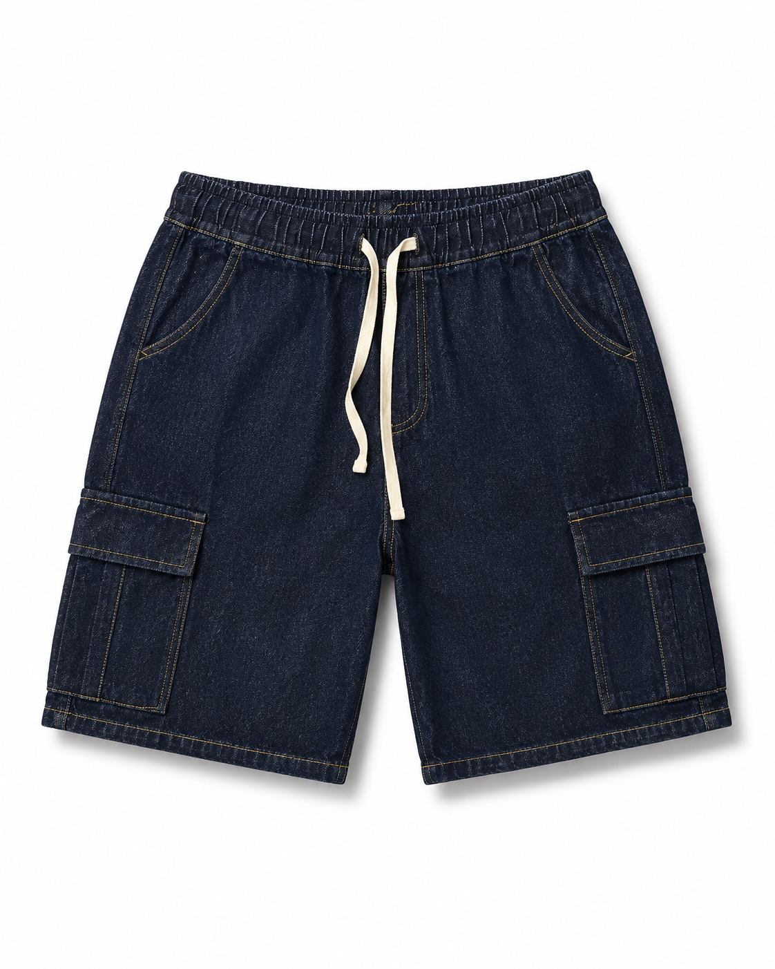Dark Denim Drawstring Cargo Shorts