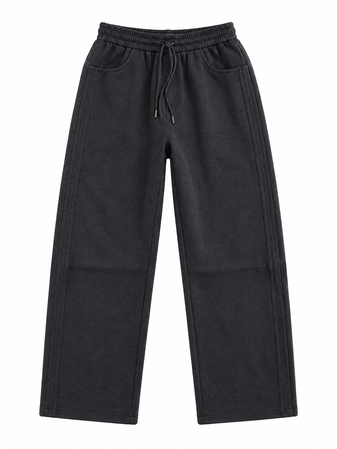 Charcoal Grey Relaxed Wide-Leg Jogger Pants