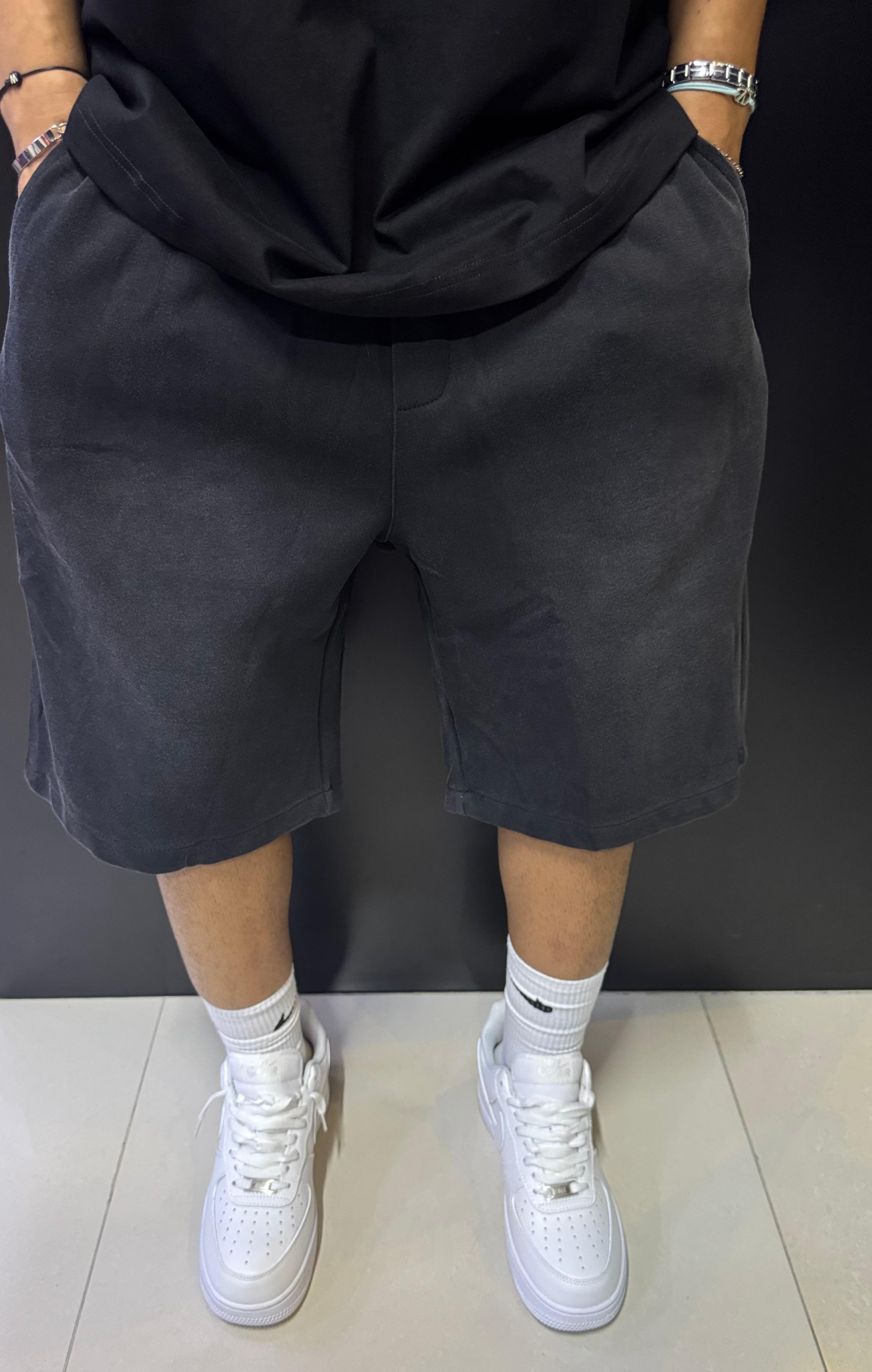 Men's Washed Black Fleece Shorts