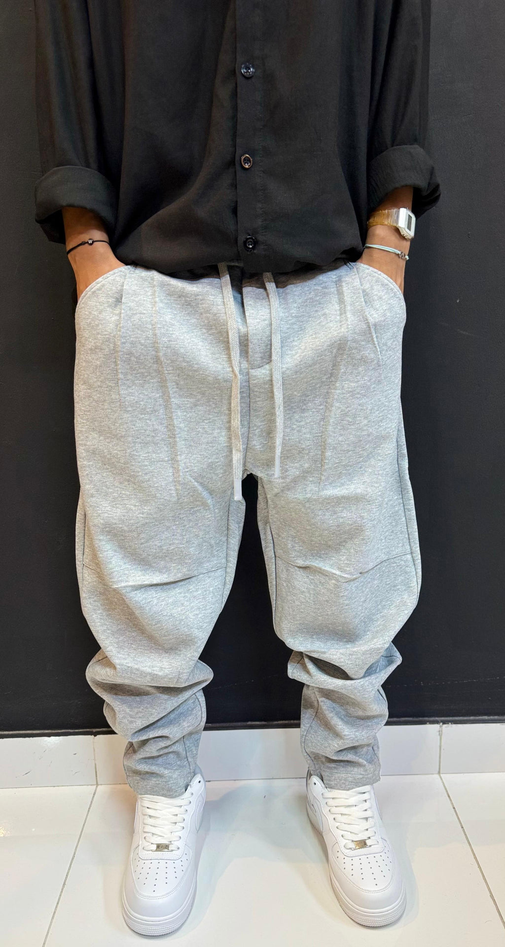 Baggy Retro Grey Denim with Curved Seams