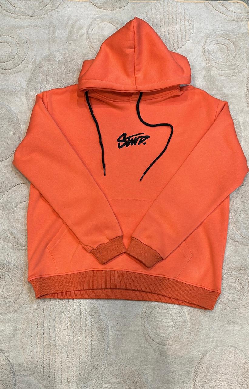 STWD Bright Orange Coral Hoodie | Black Logo & Drawstrings