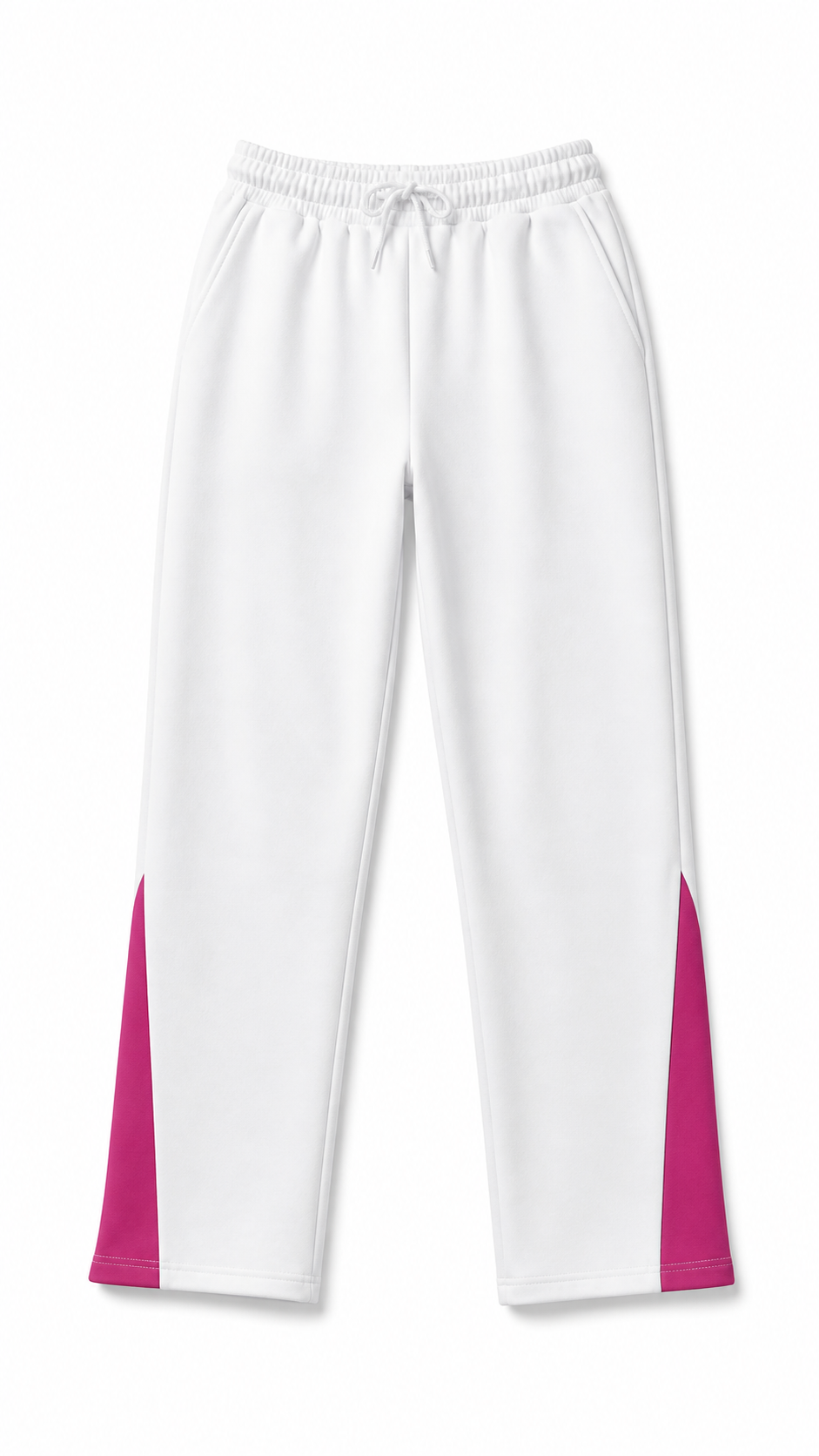 Flared White Track Pants with Pink Side Panels