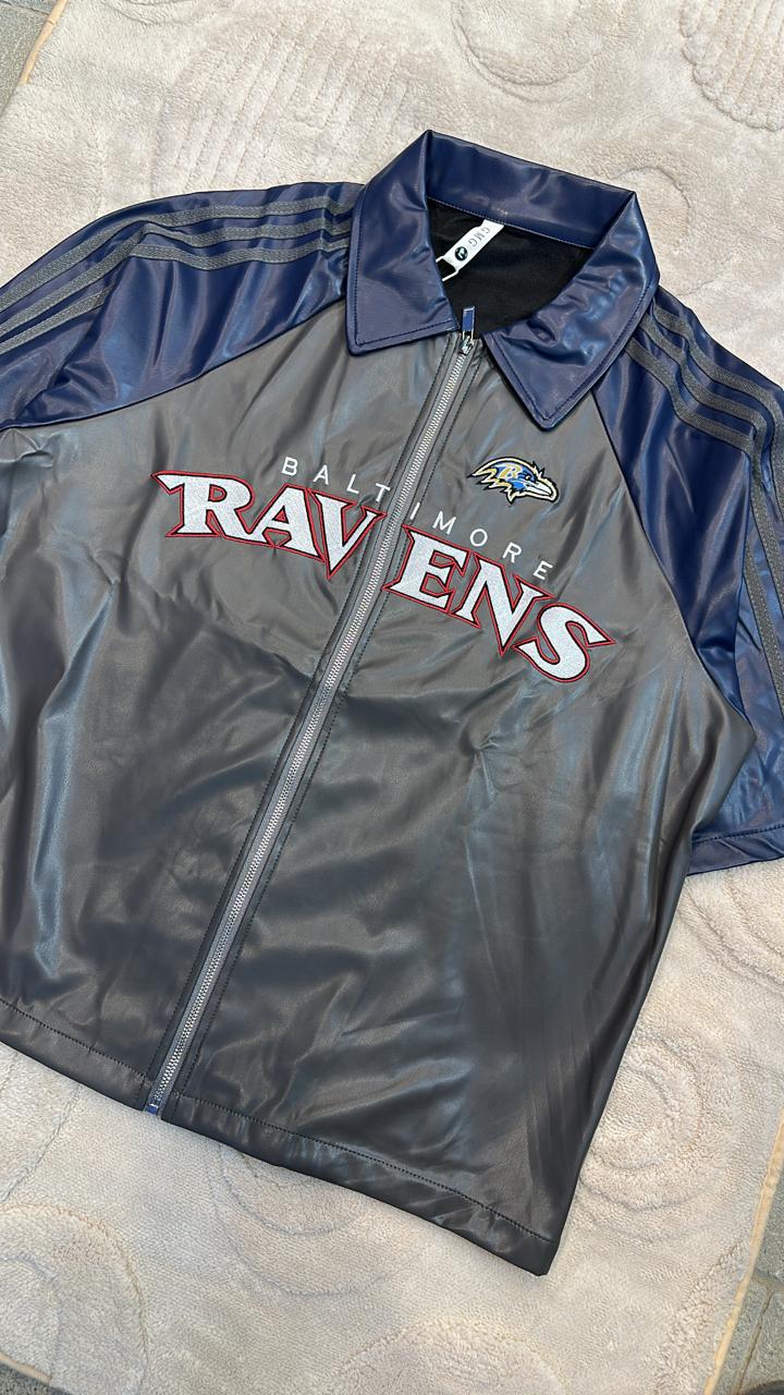 Vintage-Style Baltimore Ravens Short Sleeve Zip-Up Shirt/Jacket | Navy & Grey NFL Outerwear