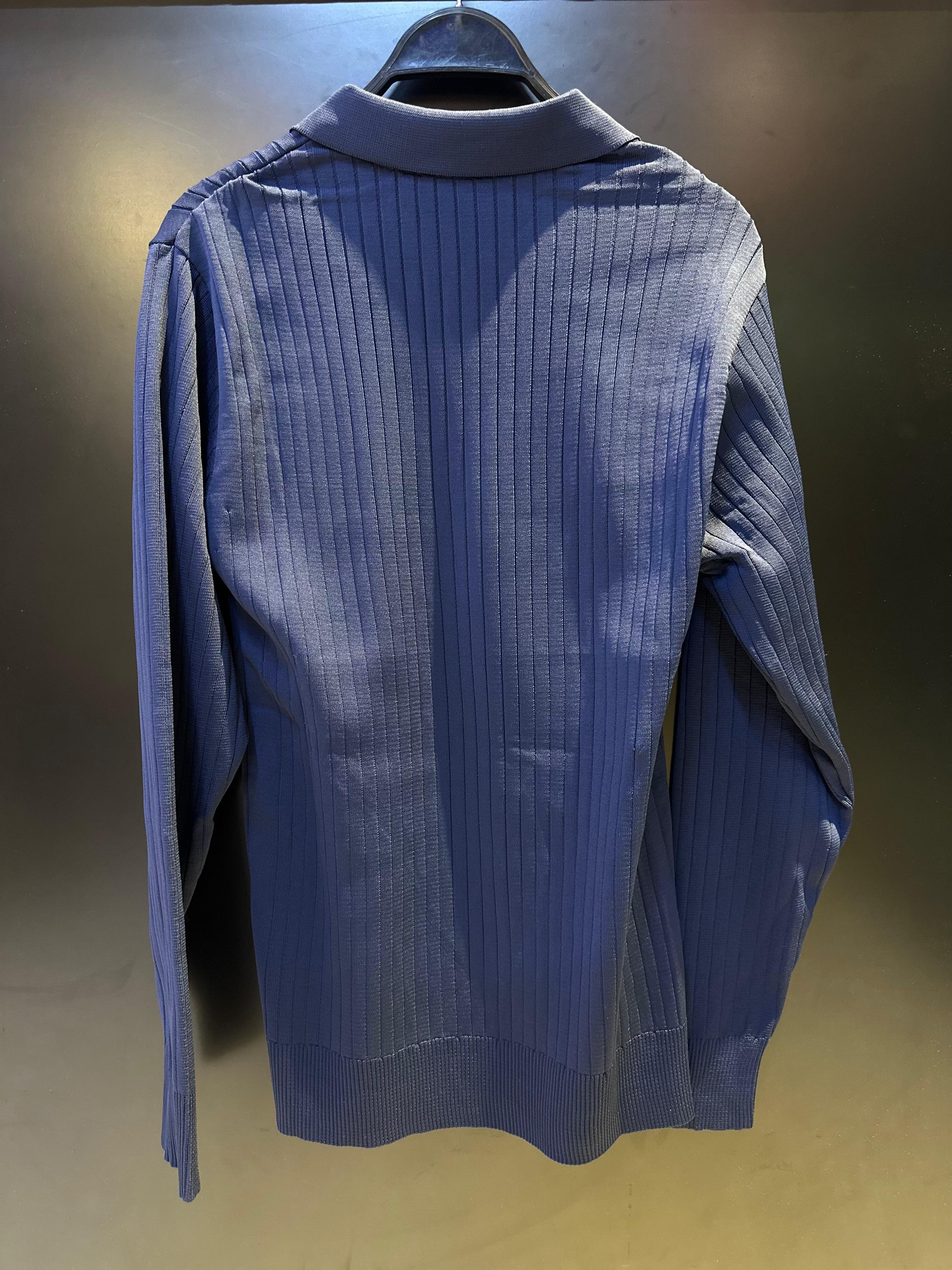 Zara Navy Blue Ribbed Knit Zip-Up Polo Sweater