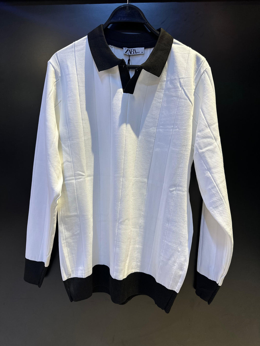 ZARA Contrasting Knit Long-Sleeve Polo Sweater