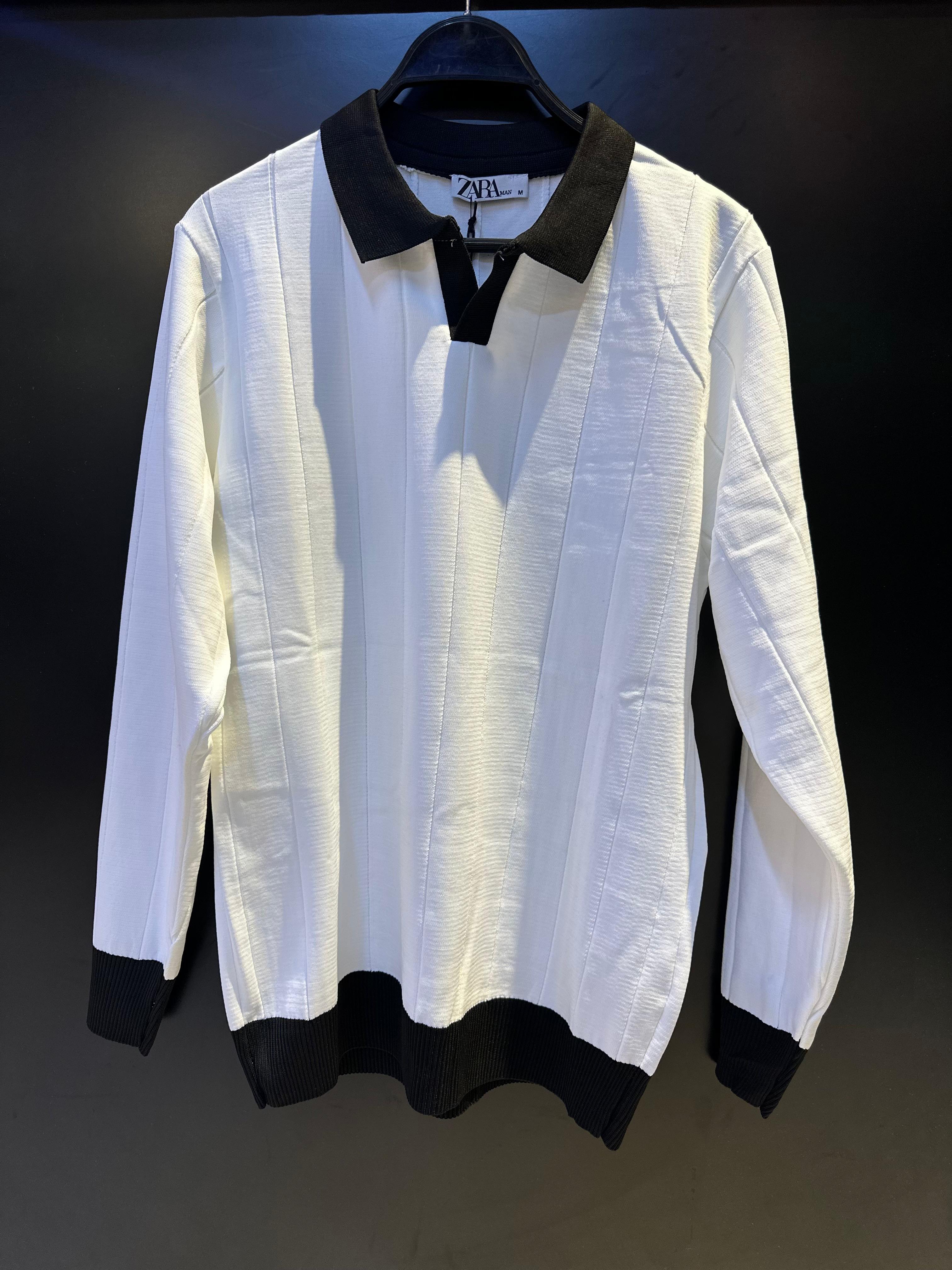 ZARA Contrasting Knit Long-Sleeve Polo Sweater