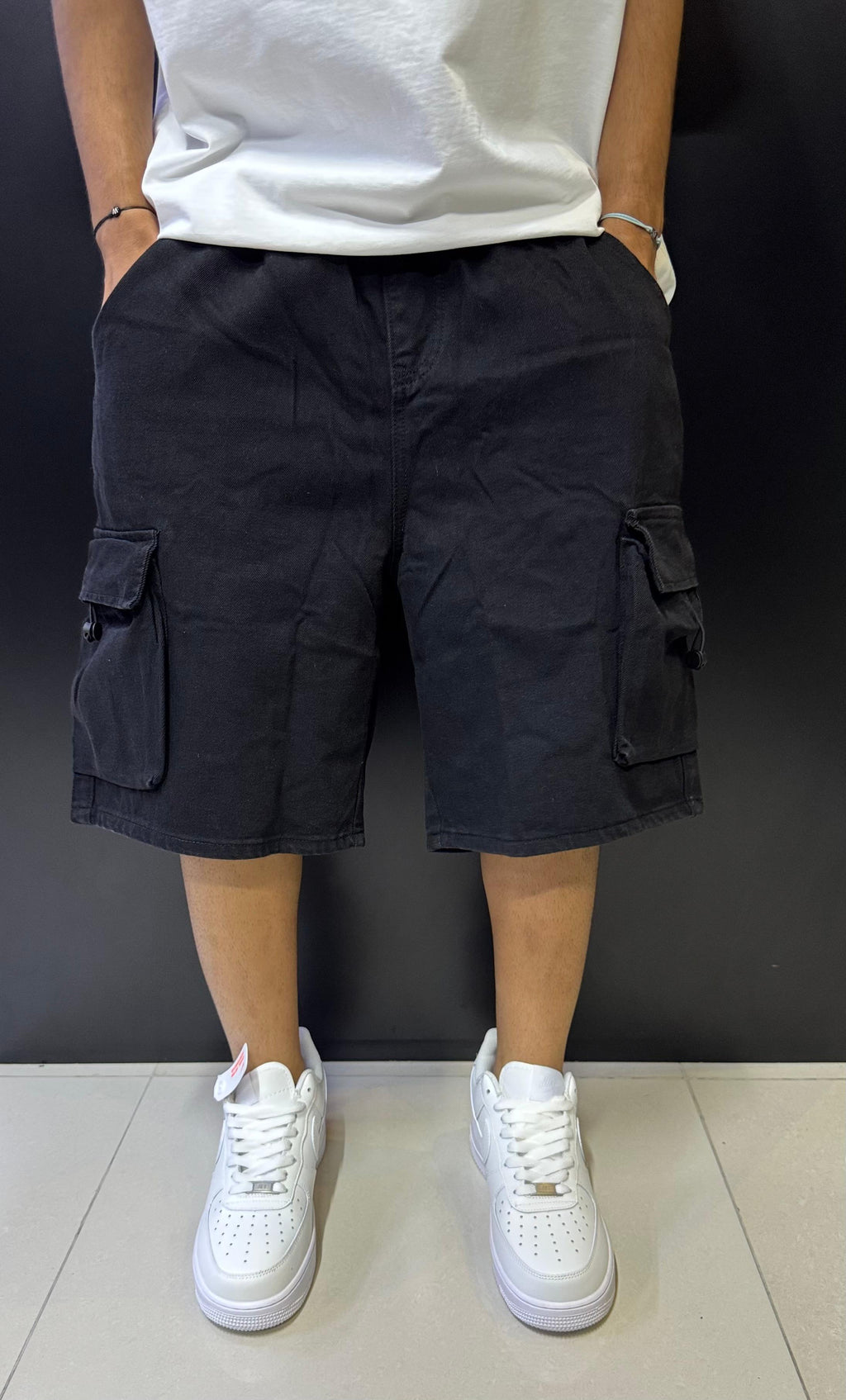 Men's Washed Black Cargo Shorts
