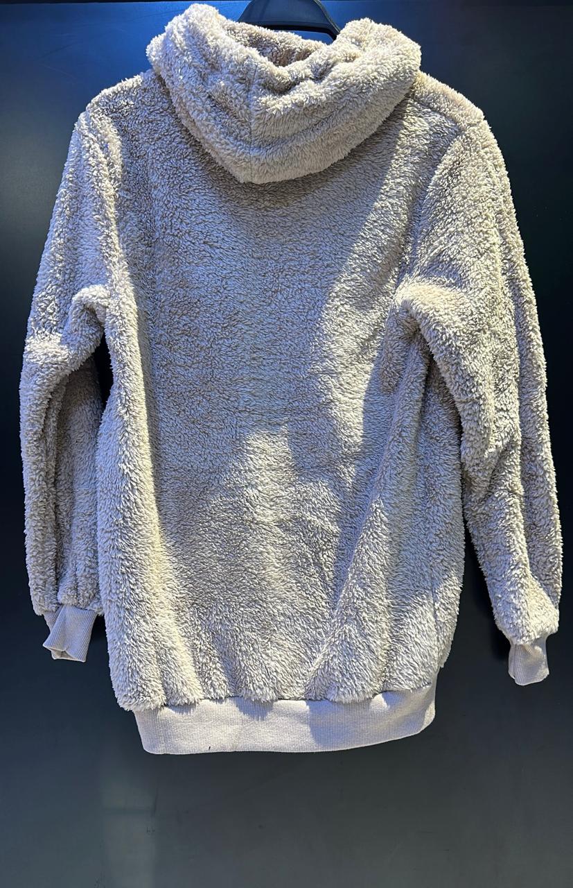 Cloud-Soft Teddy Fleece Pullover Hoodie - Neutral Taupe / Light Tan