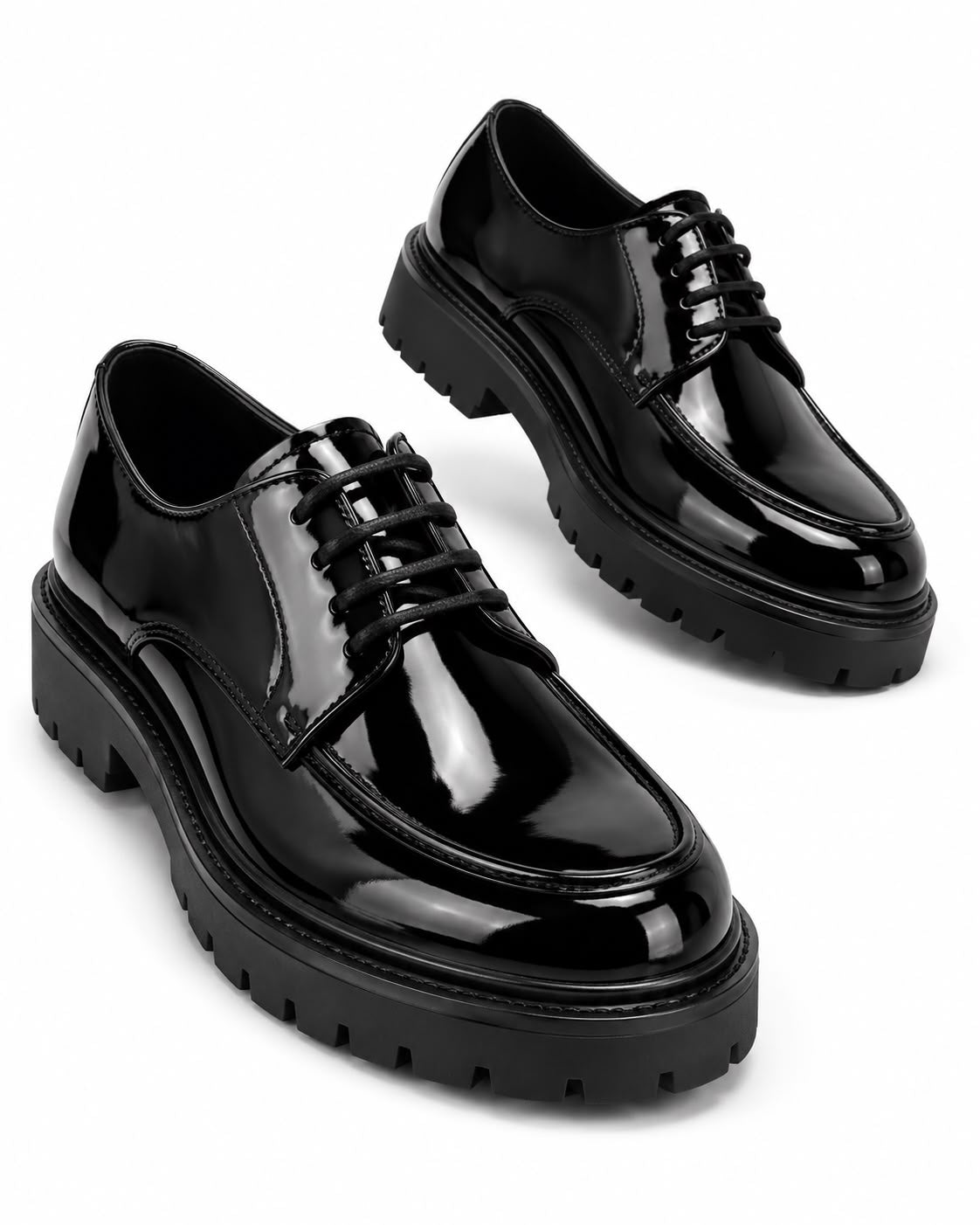Black Men's Lace-Up Formal Shoes, Teenager Derby Shoes, Thick Sole Commuter Leather Shoes With High-End Feel, Black Chunky Lace-Up Fashionable Men's Shoes, Wedding Shoes