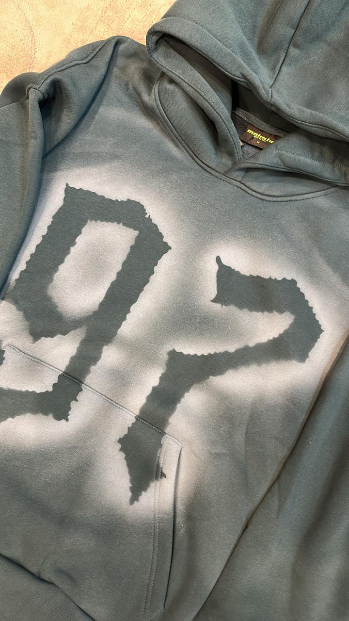 97 Dark Teal '97' Spray-Paint Effect Oversized Hoodie