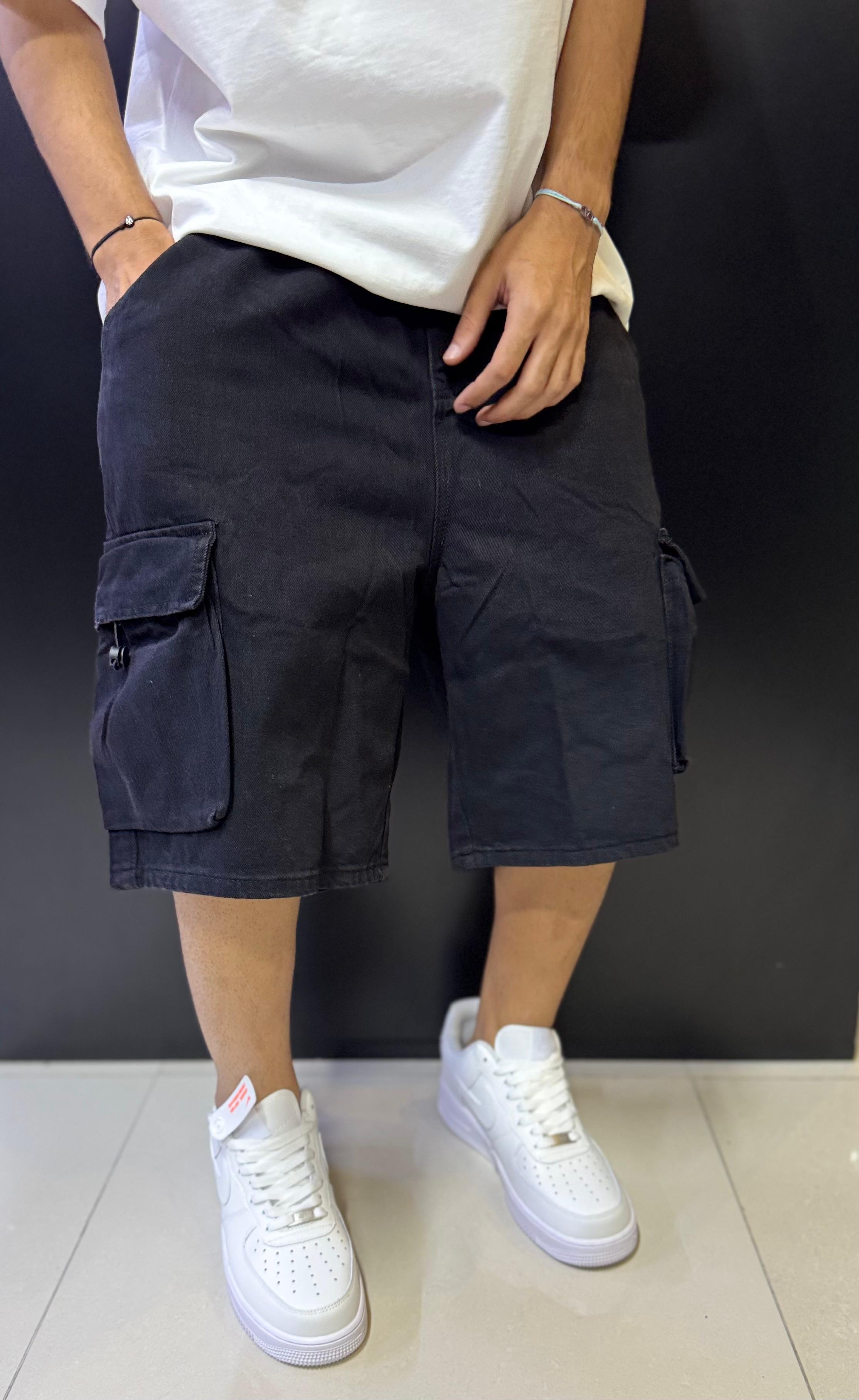 Men's Washed Black Cargo Shorts