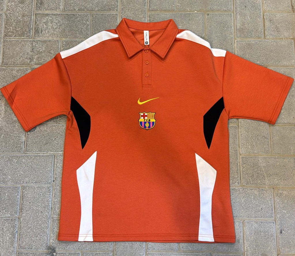 FC Barcelona Nike Oversized Polo - Vibrant Orange/Black/White Panel Design