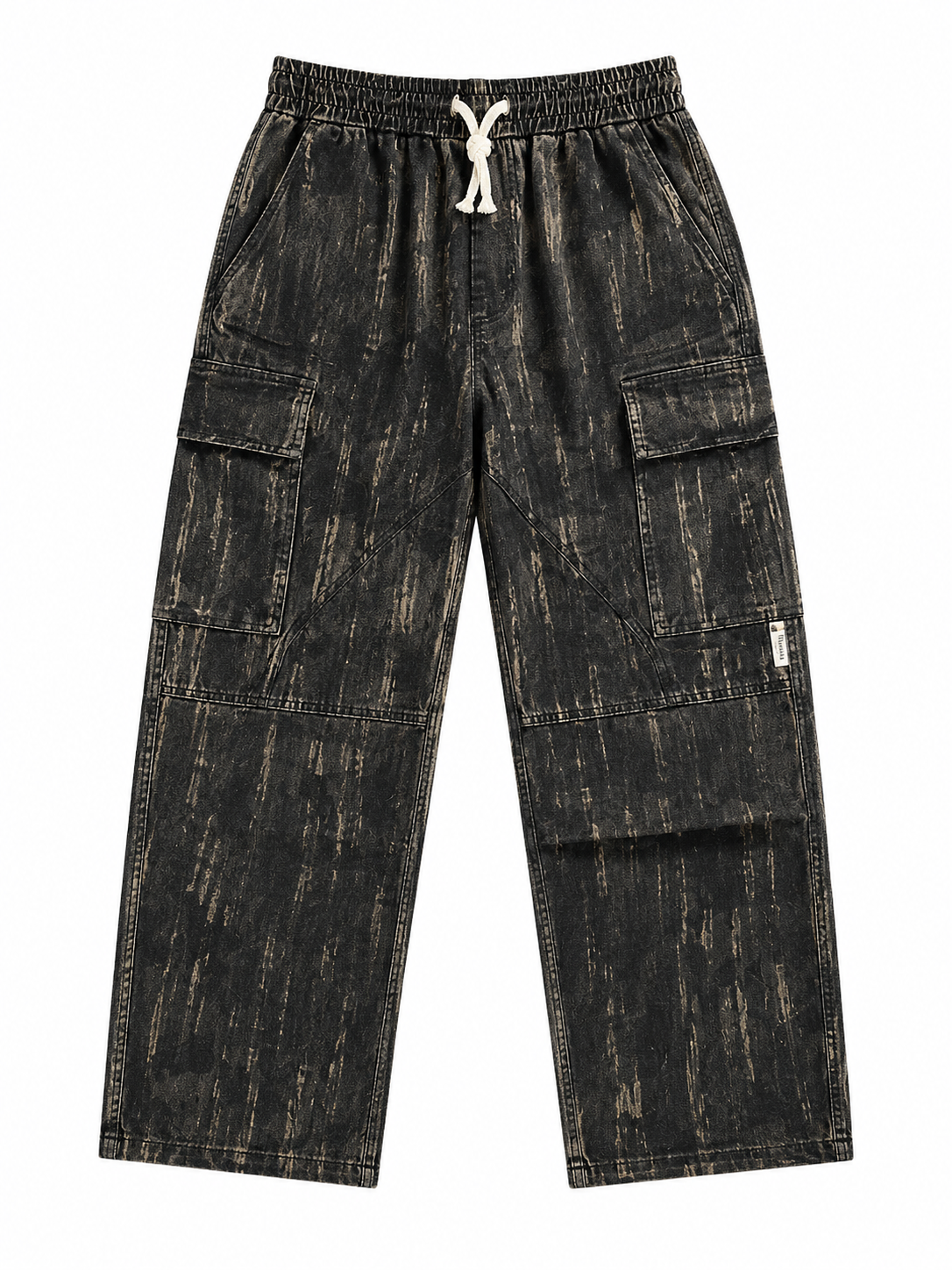 Black Washed Wide-Leg Cargo Pants