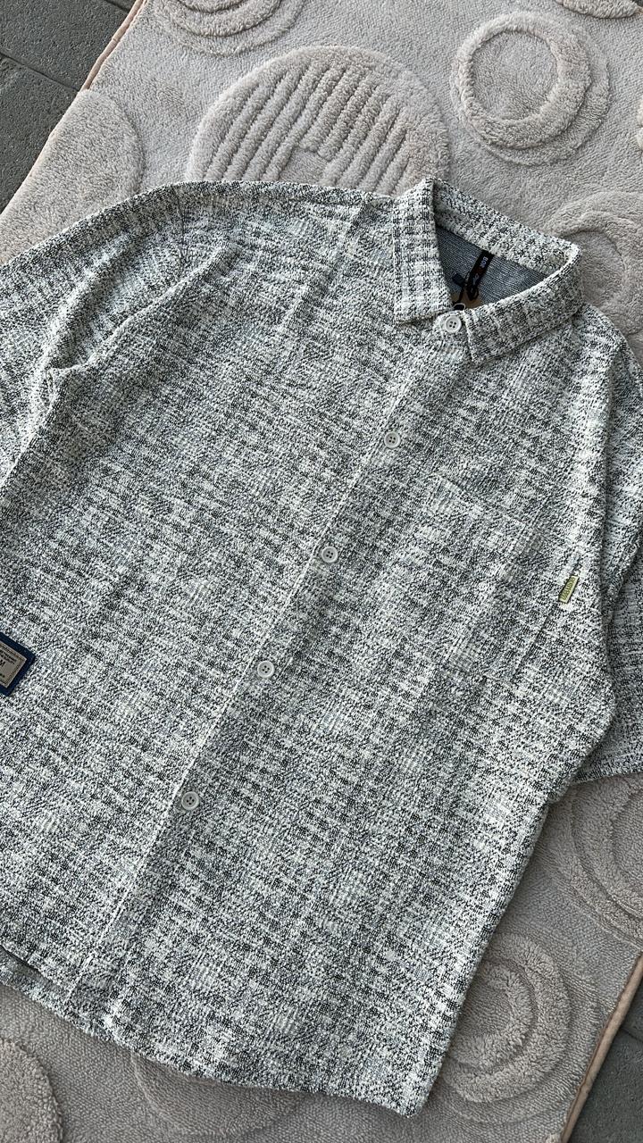 Men's Textured Tweed-Look Short Sleeve Button-Down Shirt