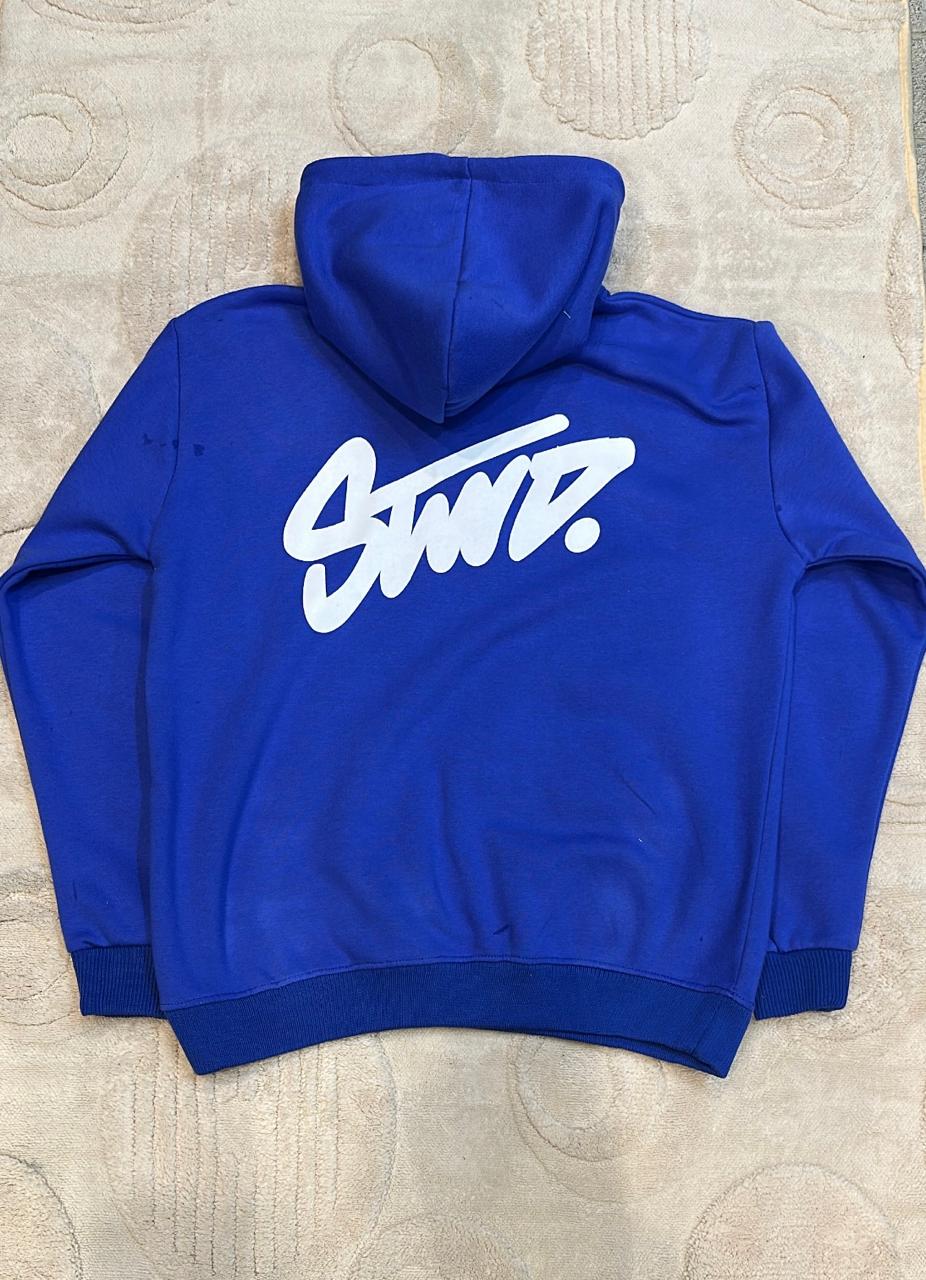 STWD. Logo Royal Blue Pullover Hoodie - Vibrant Unisex Sweatshirt with White Drawstrings
