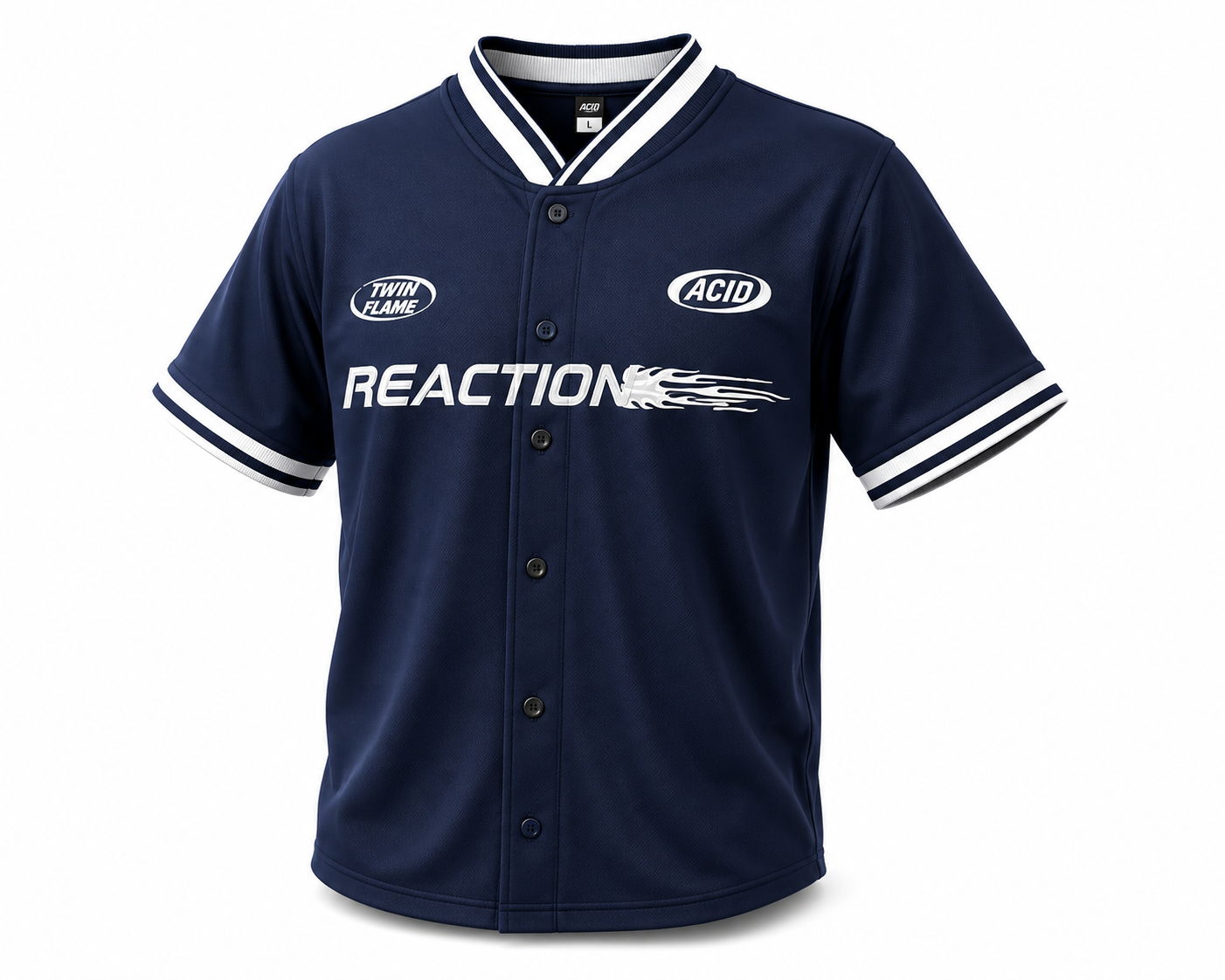 Reaction Navy Button-Up Streetwear Baseball Jersey
