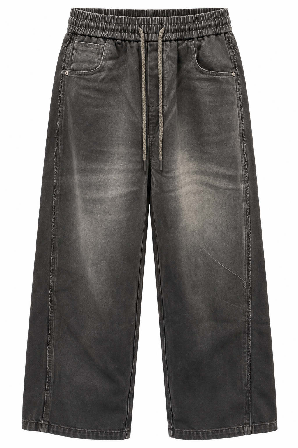 Washed Black Wide-Leg Drawstring Pants