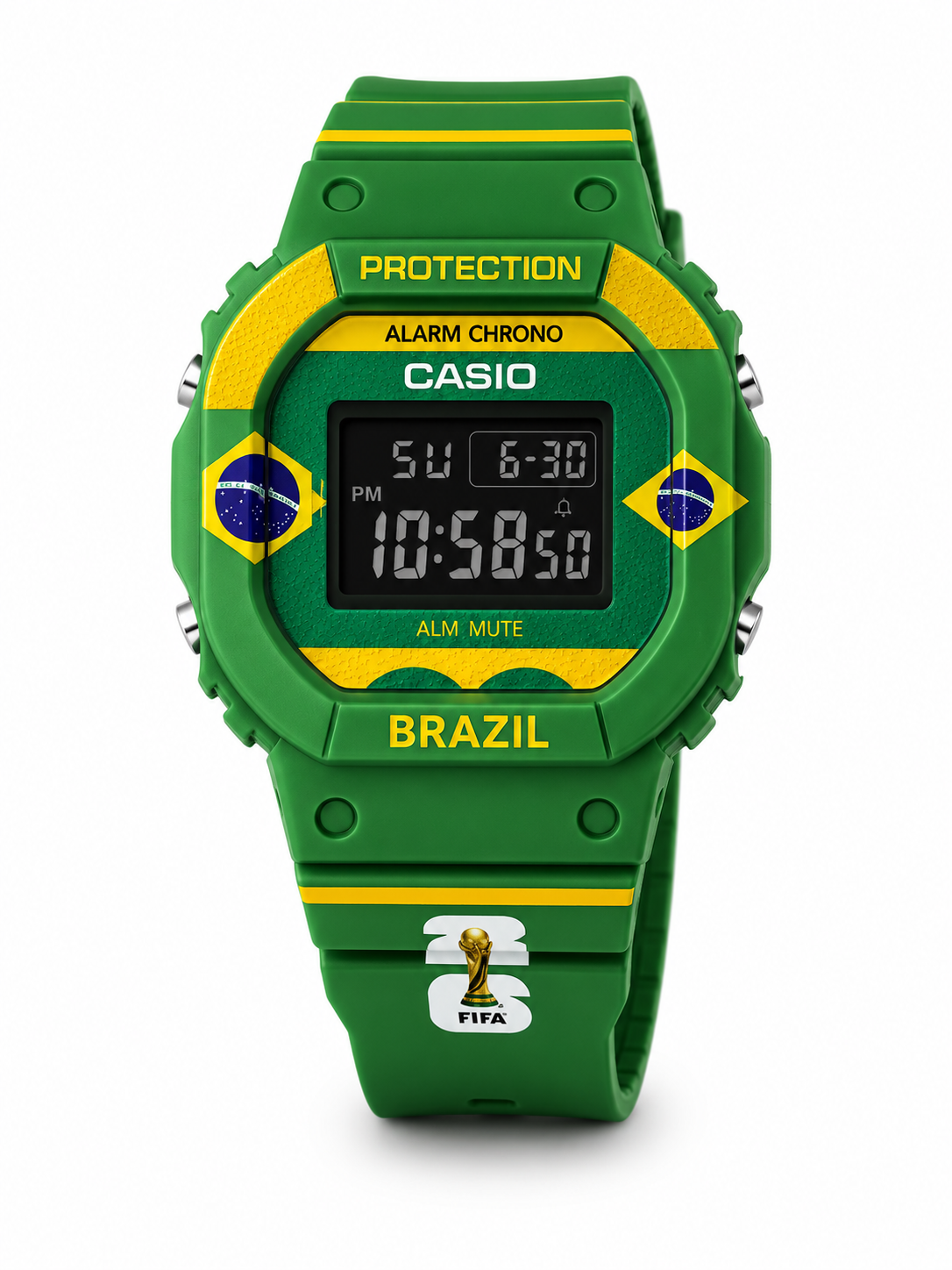 Brazil Edition Digital Sports Watch – Green & Yellow Football Fan Design