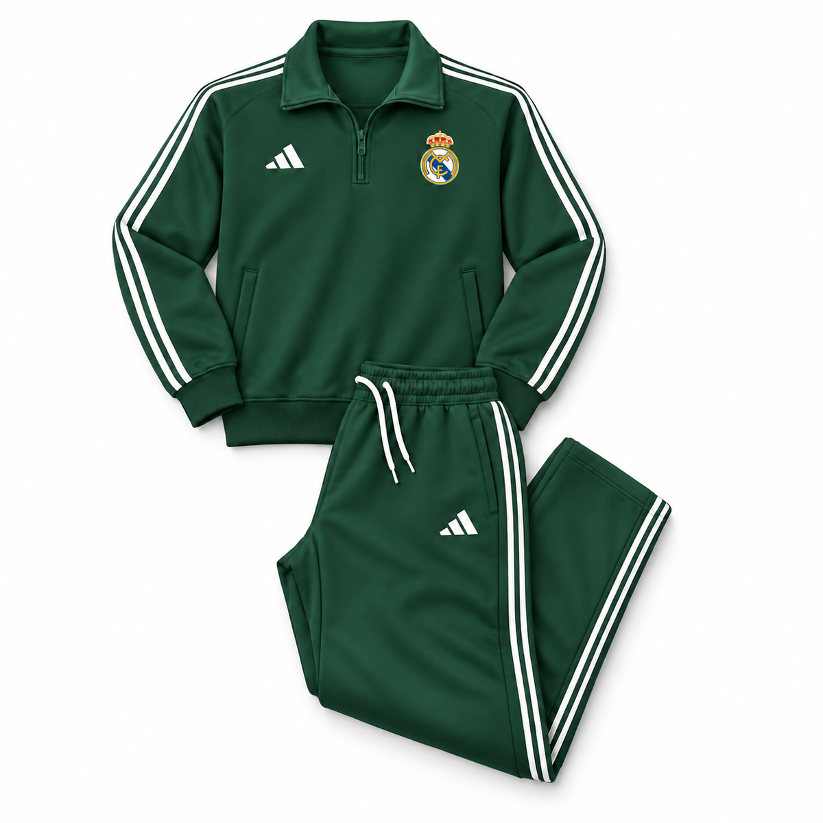 Real Madrid Quarter-Zip Tracksuit Set – Dark Green