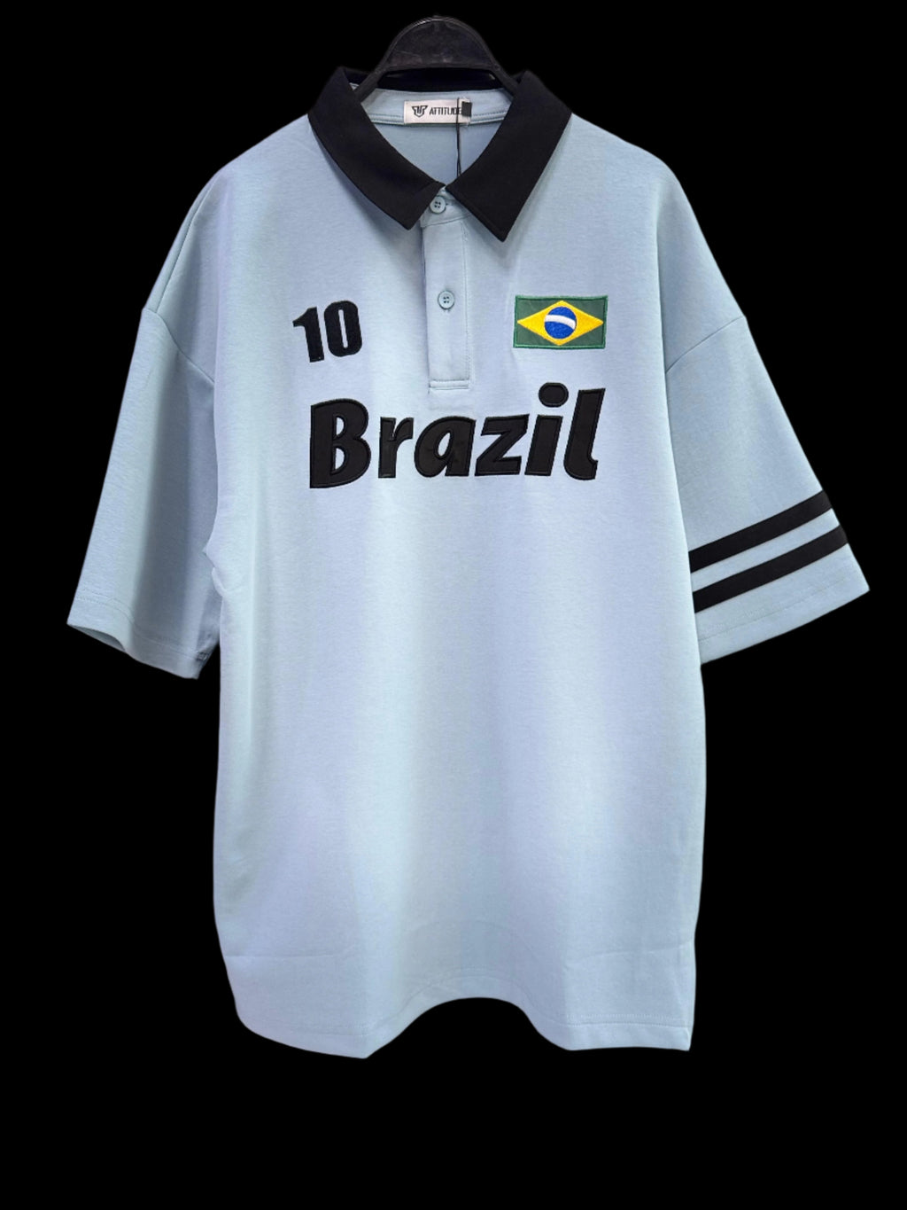 Light Blue Brazil Polo Shirt with Black Accents - Darkdxb