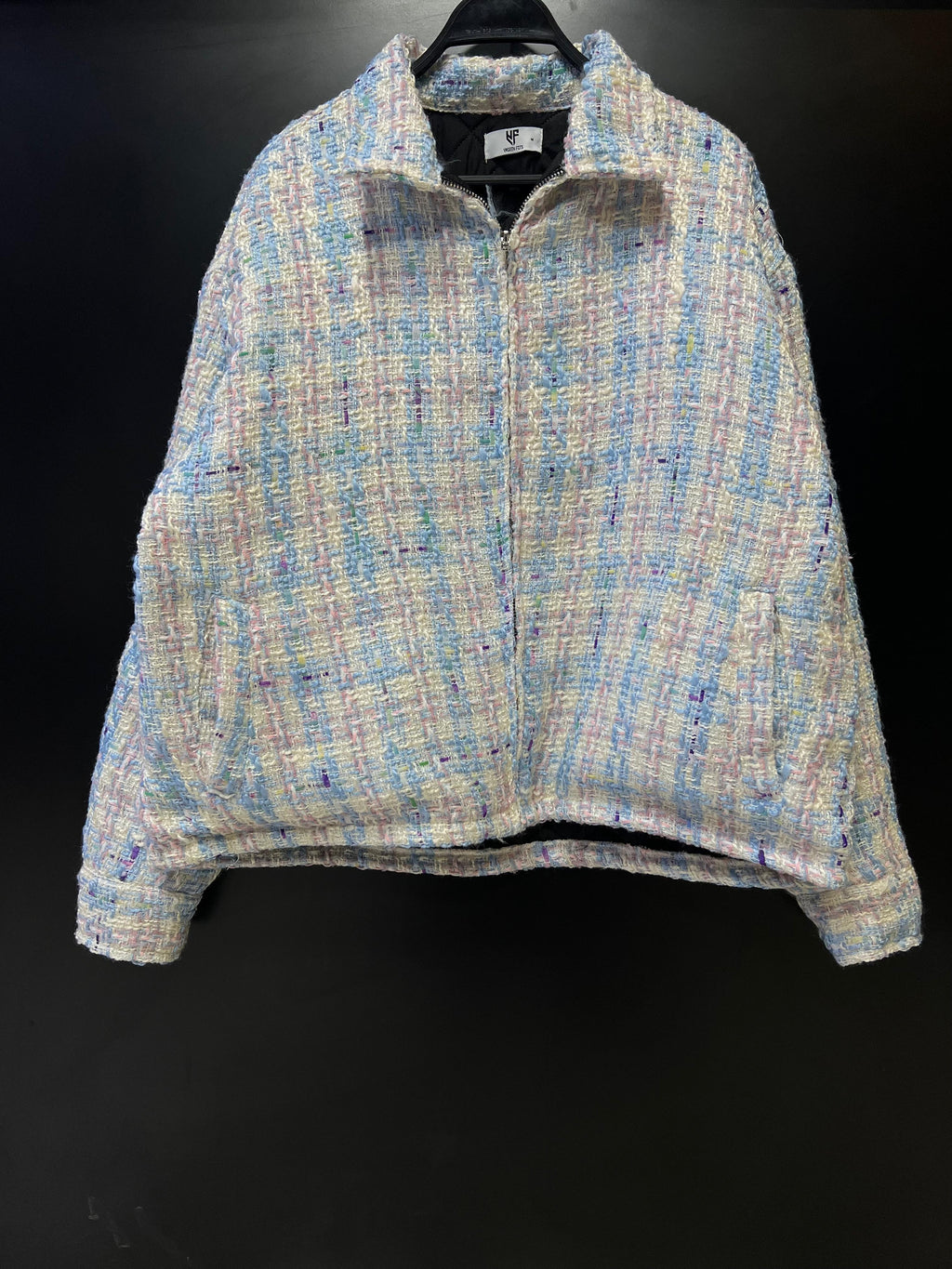 Tweed Yaseen Fits Multicolor Tweed Zip-Up Jacket BABY BLUE