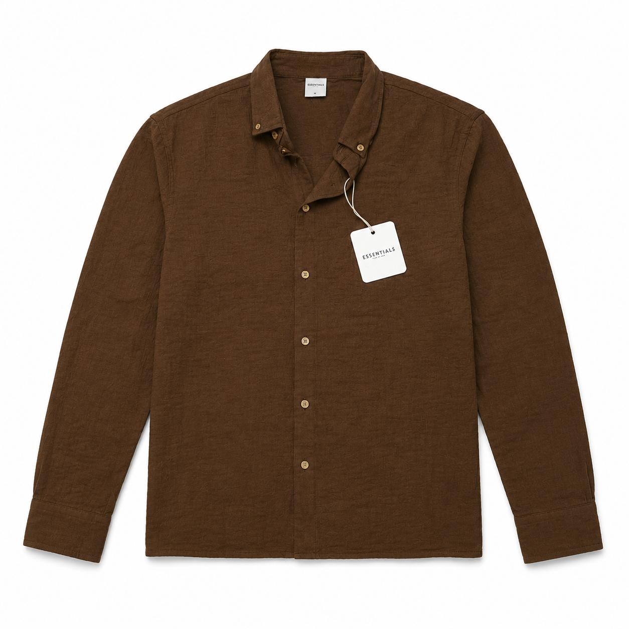 Essentials Men's Long-Sleeve Linen Shirt in Earthy Brown