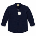 Essentials Men's Textured Seersucker Long-Sleeve Button-Down Shirt – Navy Blue