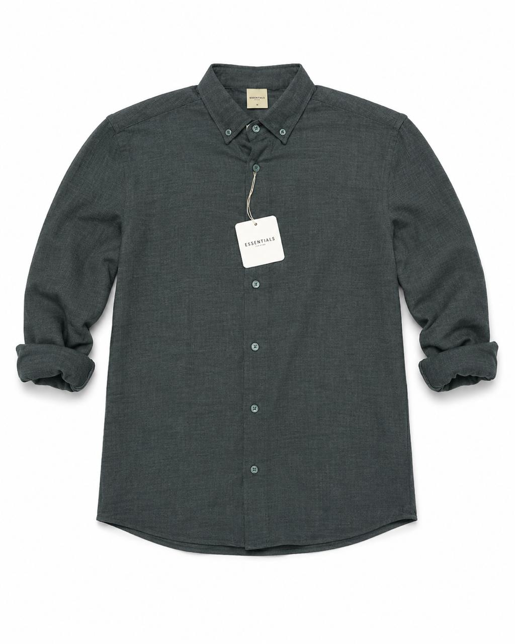 Essentials Men's Brushed Cotton Blend Long-Sleeve Button-Down Shirt – Charcoal Grey