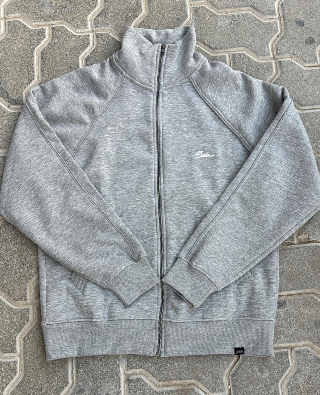 Classic Gray Full-Zip High-Neck Sweatshirt Jacket