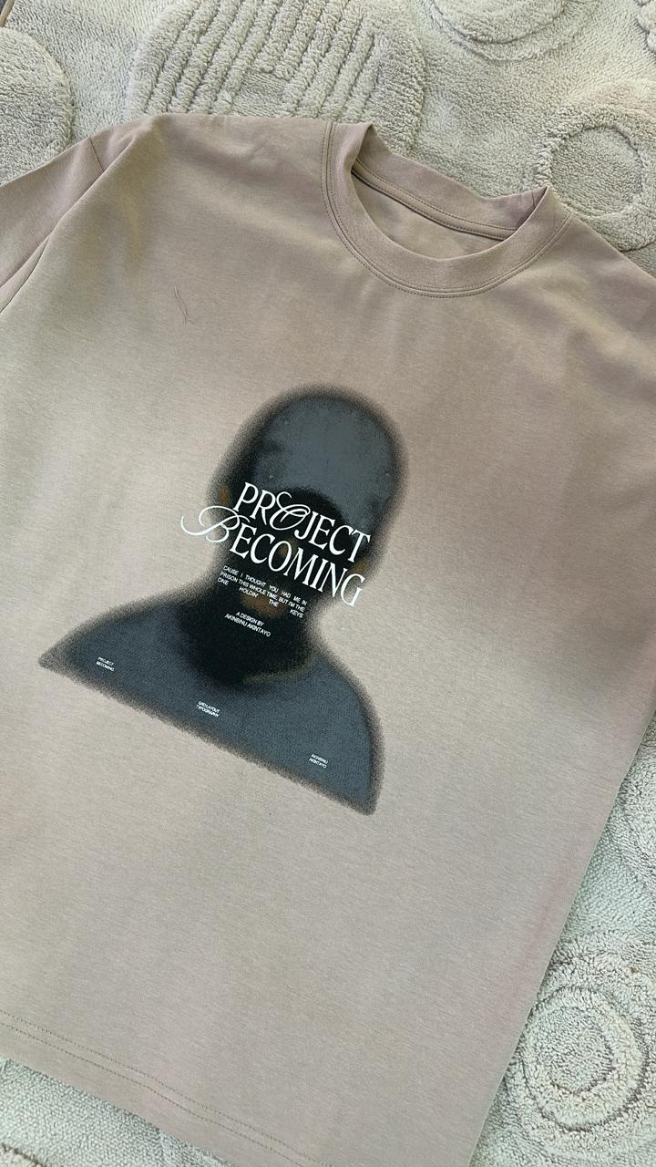 Mauve/Taupe "PROJECT BECOMING" Graphic T-Shirt | Abstract Silhouette Tee