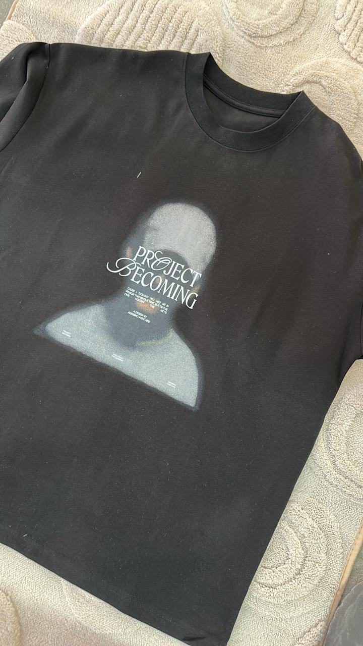 Black "PROJECT BECOMING" Graphic T-Shirt | Abstract Silhouette Streetwear Tee