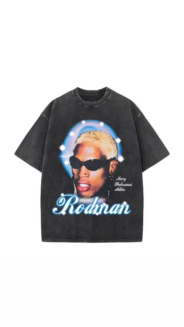 Washed Black Oversized T-Shirt with Dennis Rodman Graphic