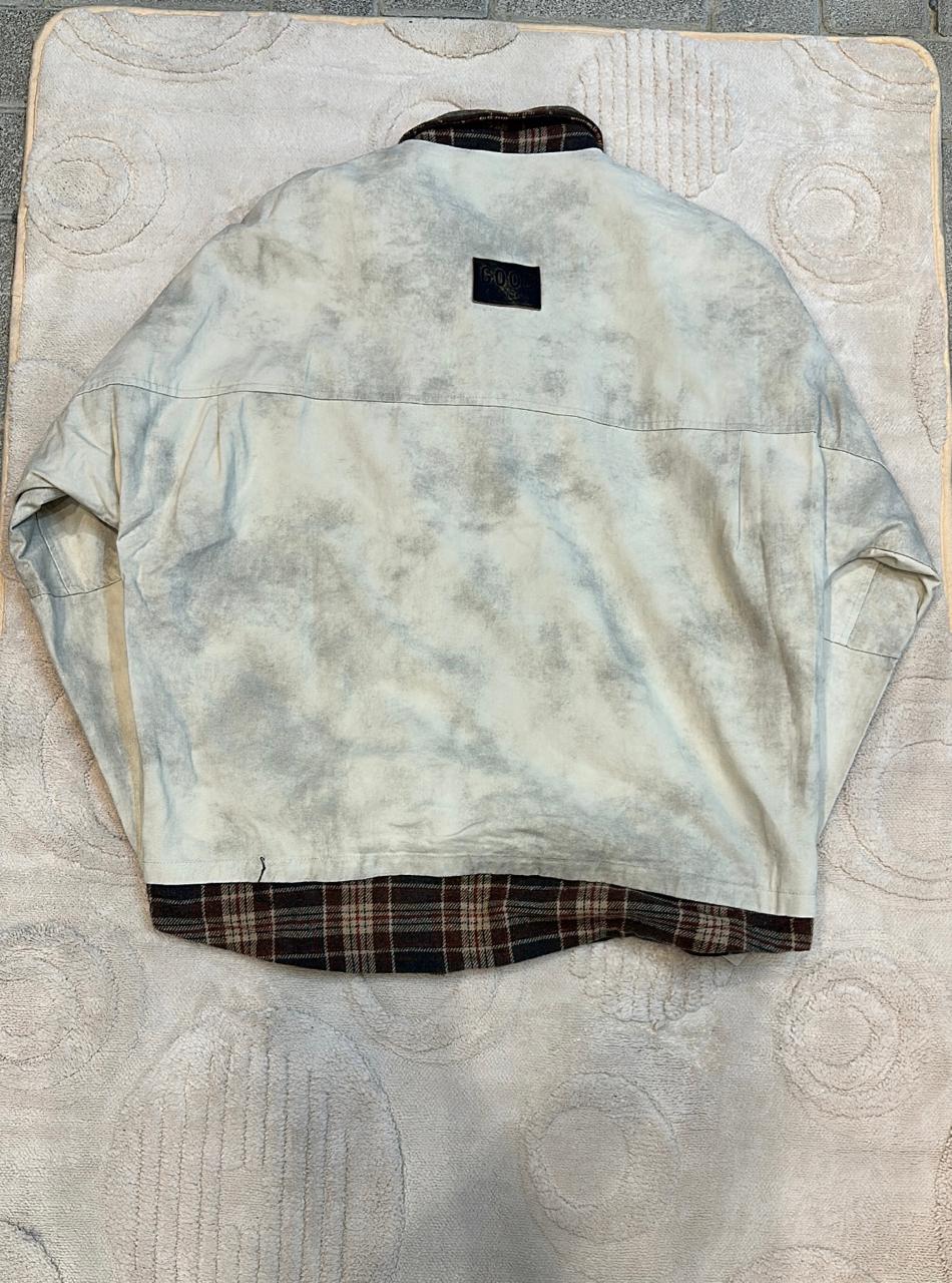 Distressed Canvas Jacket with Flannel Plaid Lining