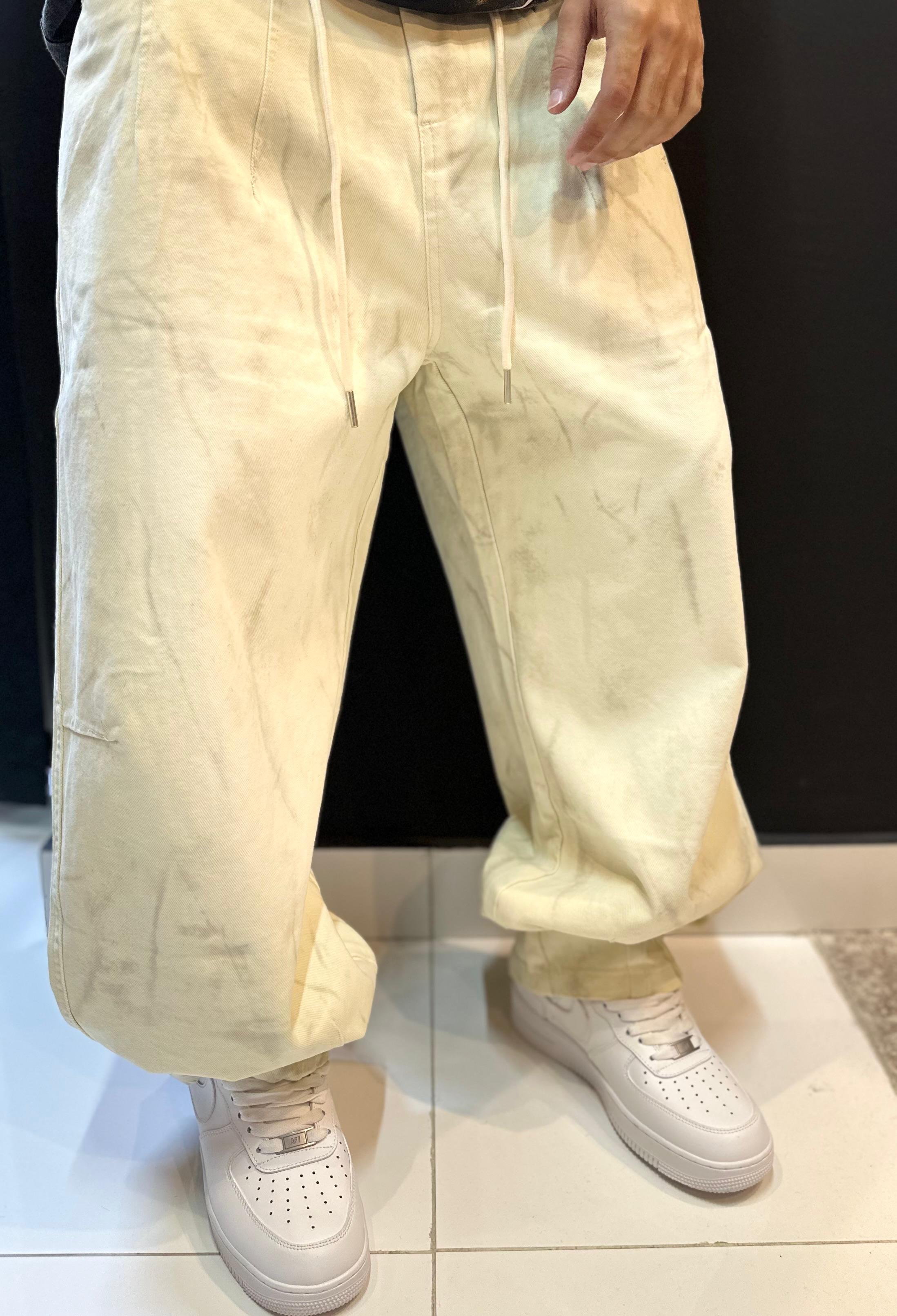 Ecru Relaxed Fit Trousers with Drawstring