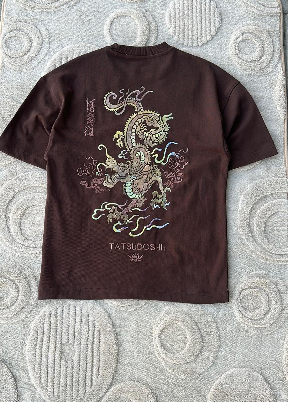 Brown Oversized T-Shirt with TATSUDOSHII Embroidery